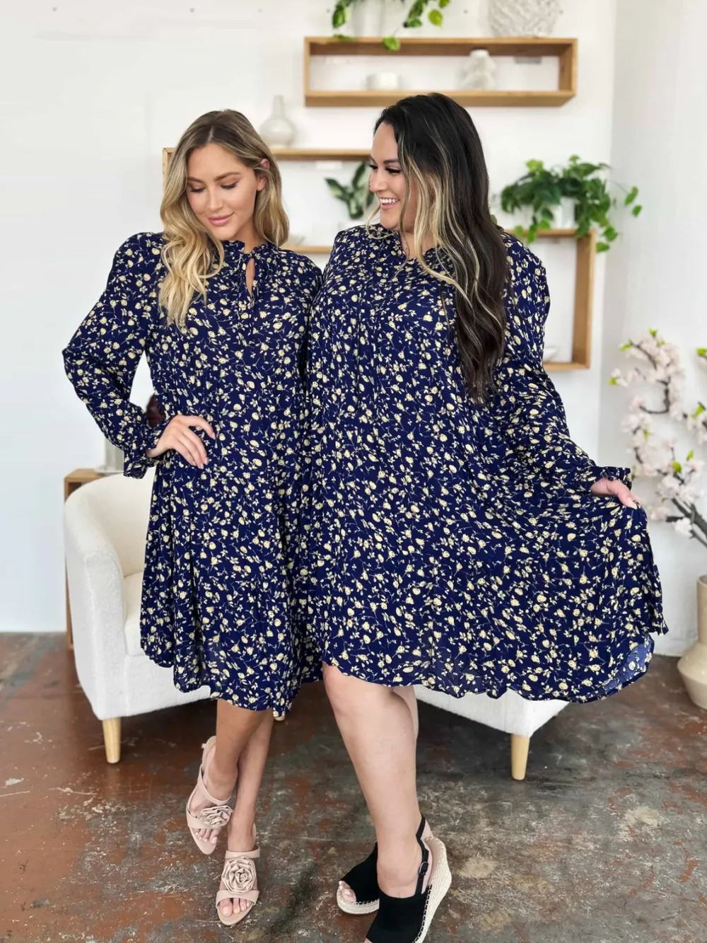 Double Take Full Size Printed Ruffle Hem Long Sleeve Tiered Dress - Image 6