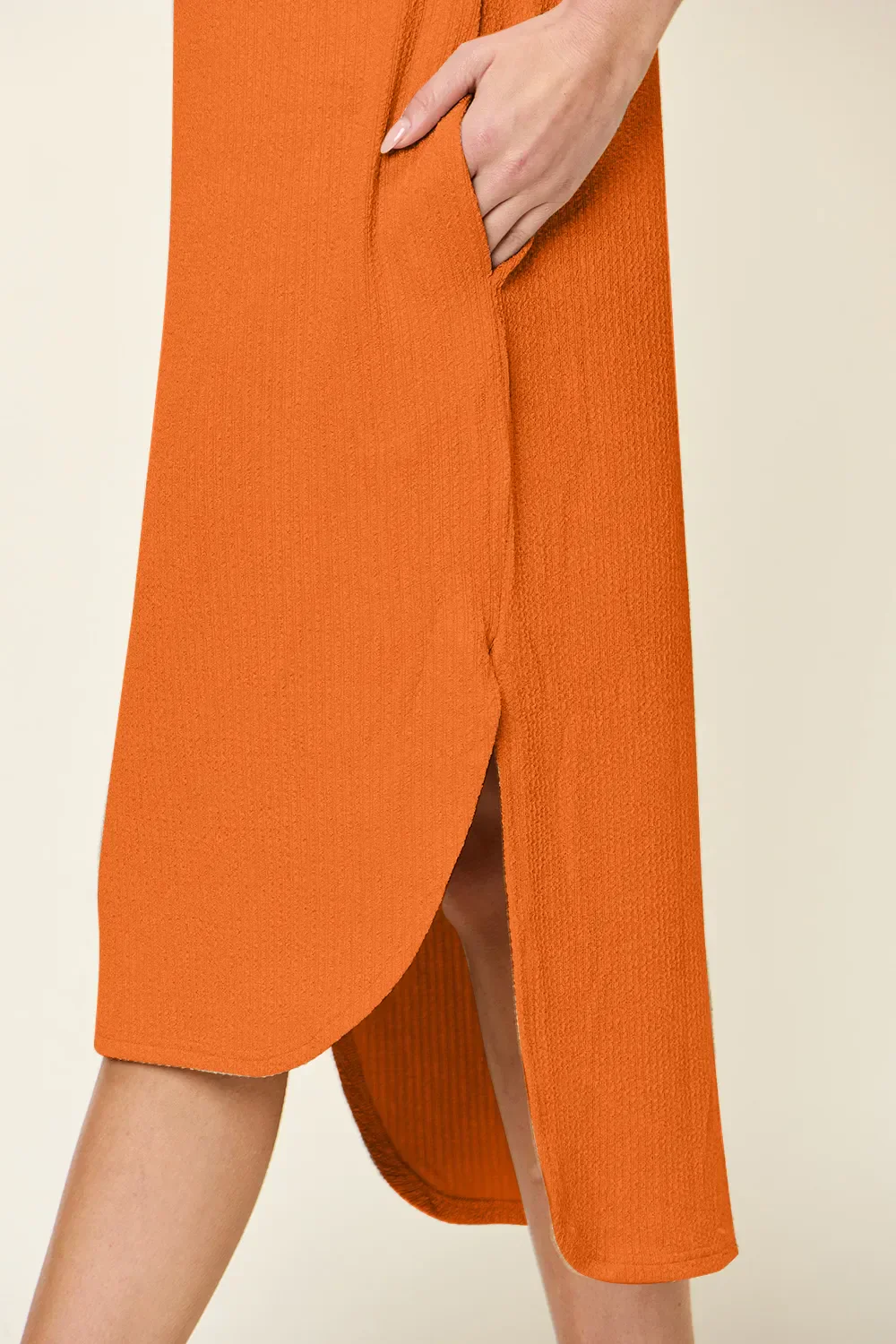 Double Take Full Size Round Neck Short Sleeve Slit Dress - Image 8