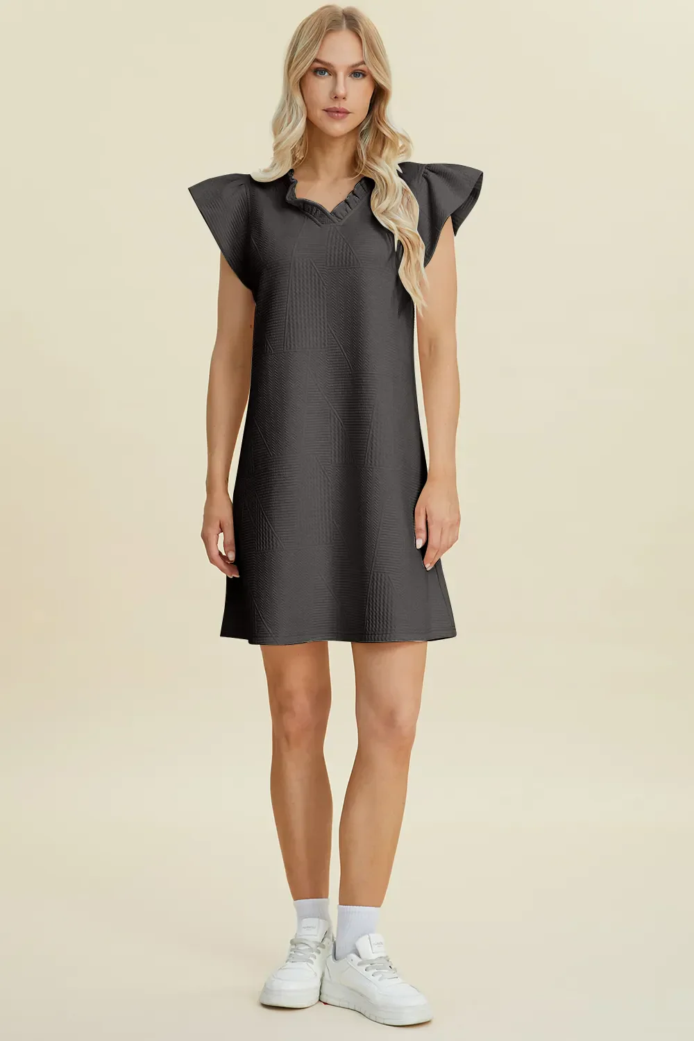 Double Take Full Size Ruffled V-Neck Cap Sleeve Dress - Image 10