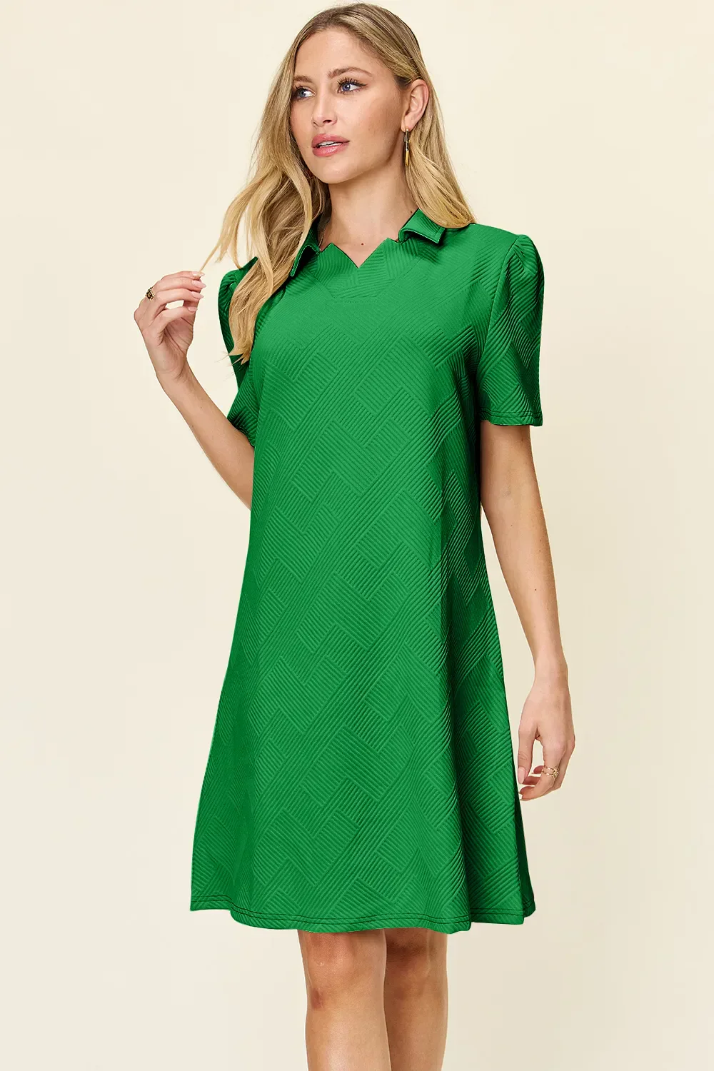 Double Take Full Size Texture Collared Neck Short Sleeve Dress - Image 14