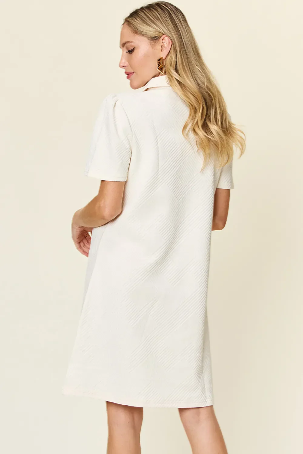 Double Take Full Size Texture Collared Neck Short Sleeve Dress - Image 2