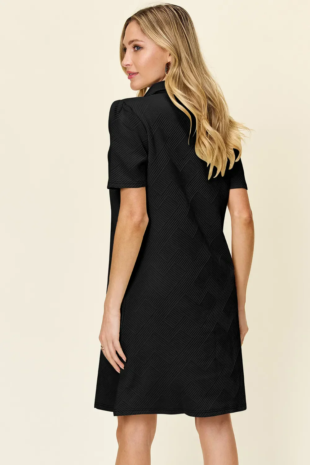 Double Take Full Size Texture Collared Neck Short Sleeve Dress - Image 21