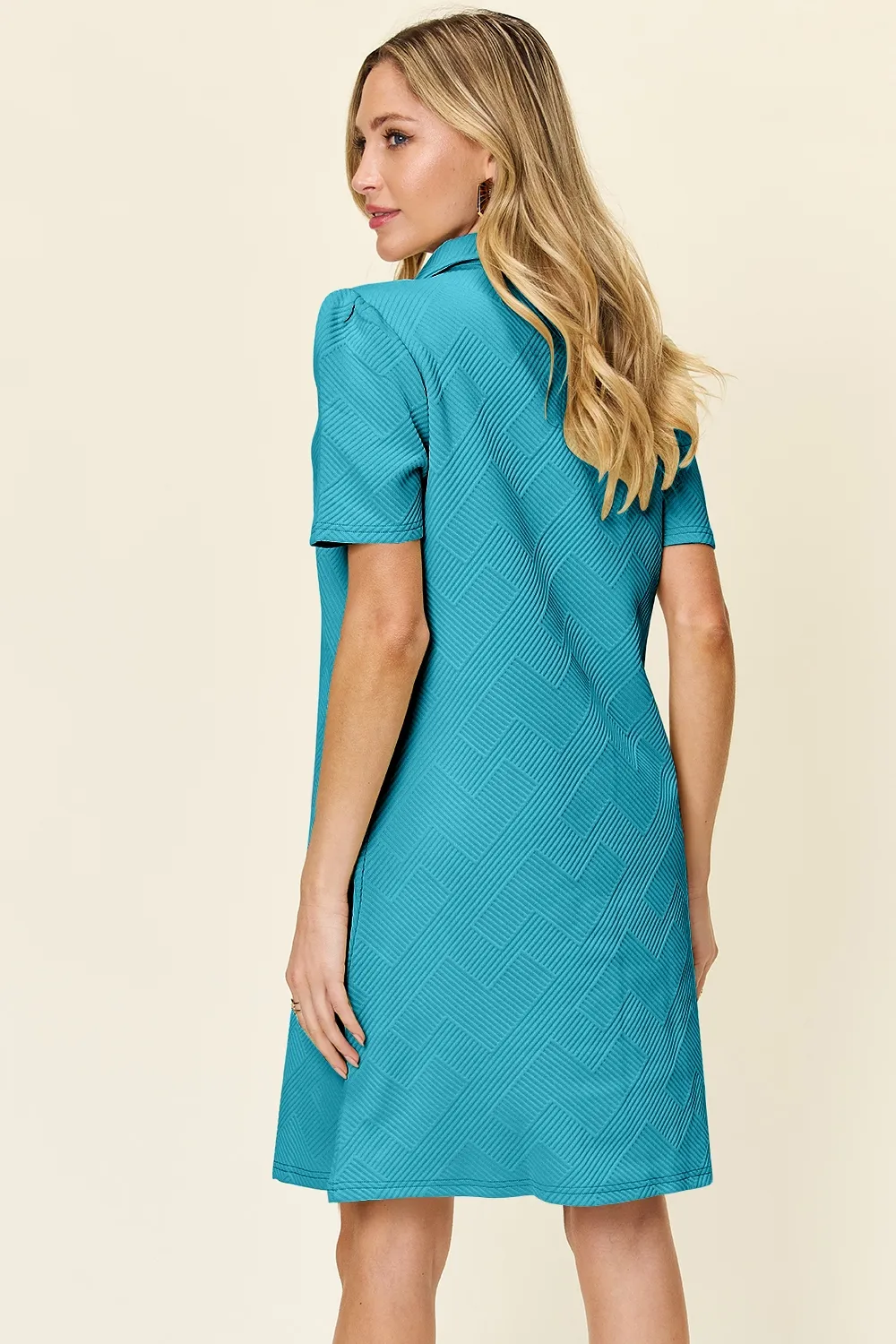 Double Take Full Size Texture Collared Neck Short Sleeve Dress - Image 24