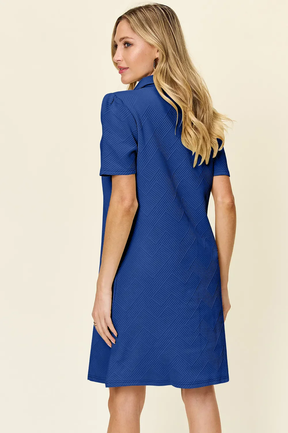 Double Take Full Size Texture Collared Neck Short Sleeve Dress - Image 30