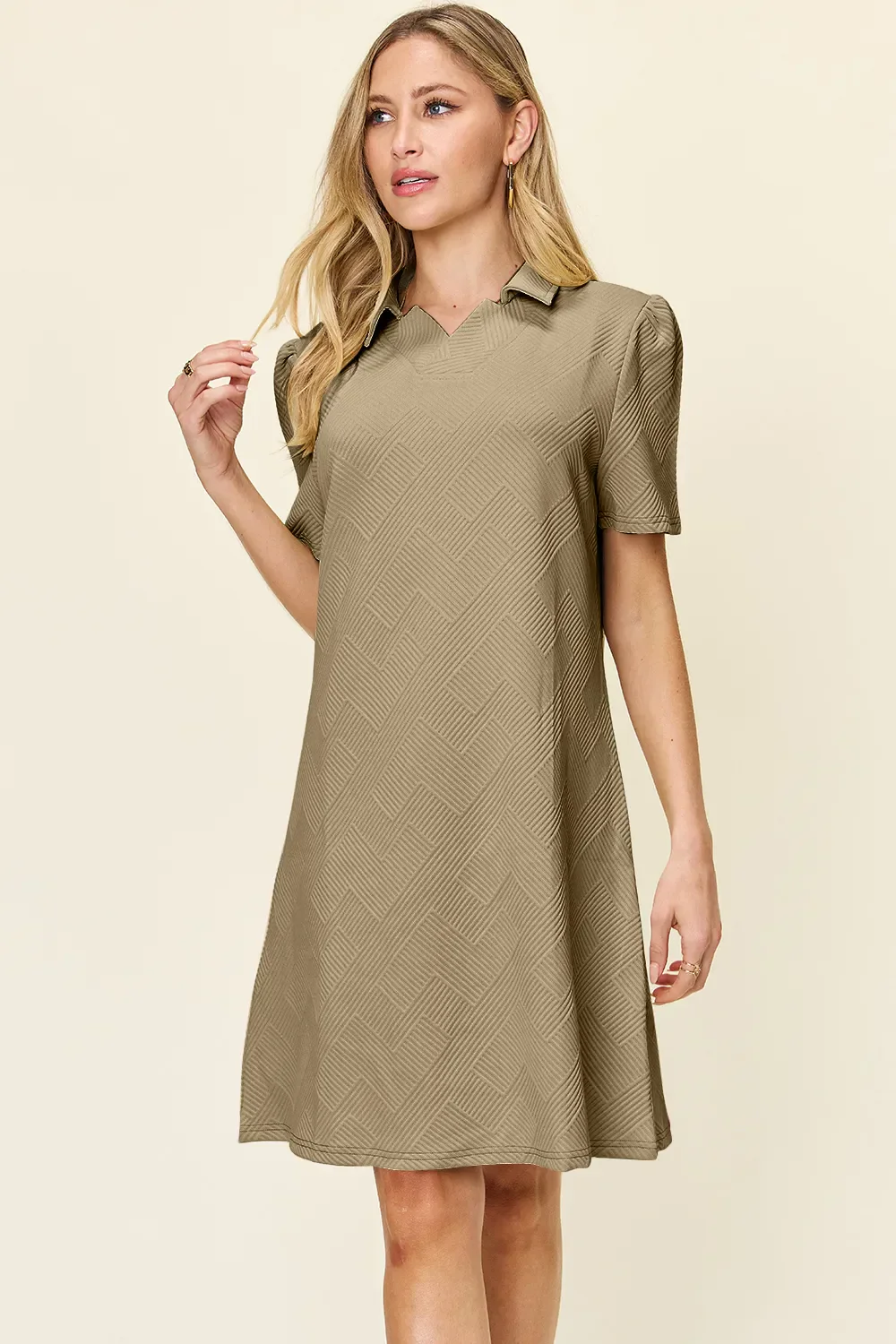 Double Take Full Size Texture Collared Neck Short Sleeve Dress - Image 31