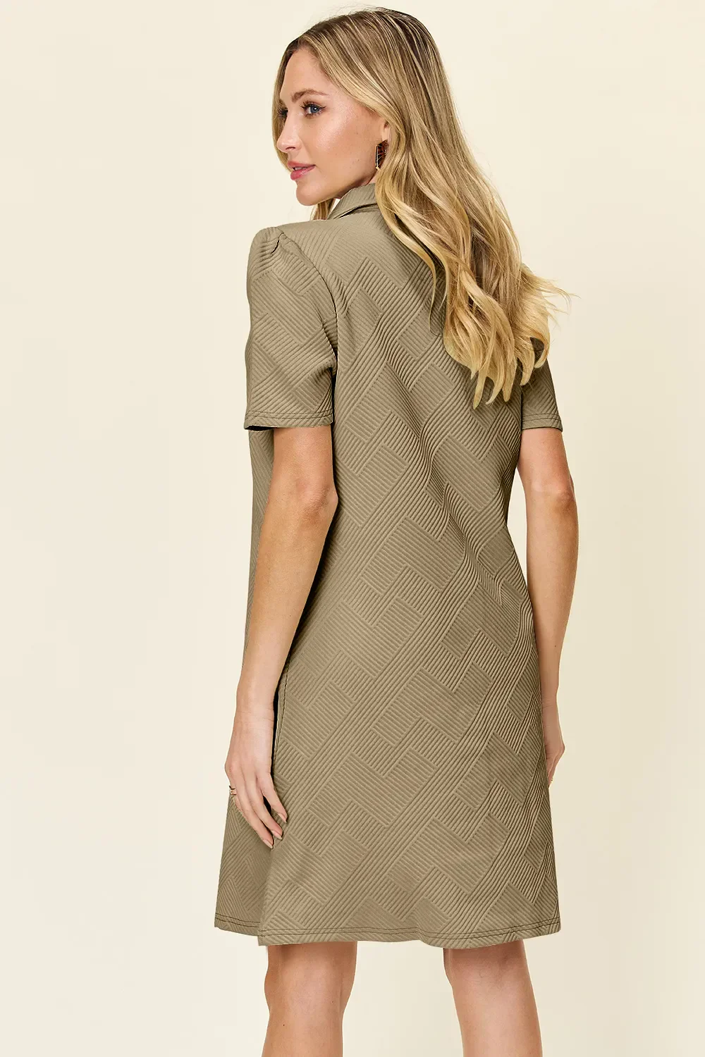 Double Take Full Size Texture Collared Neck Short Sleeve Dress - Image 33