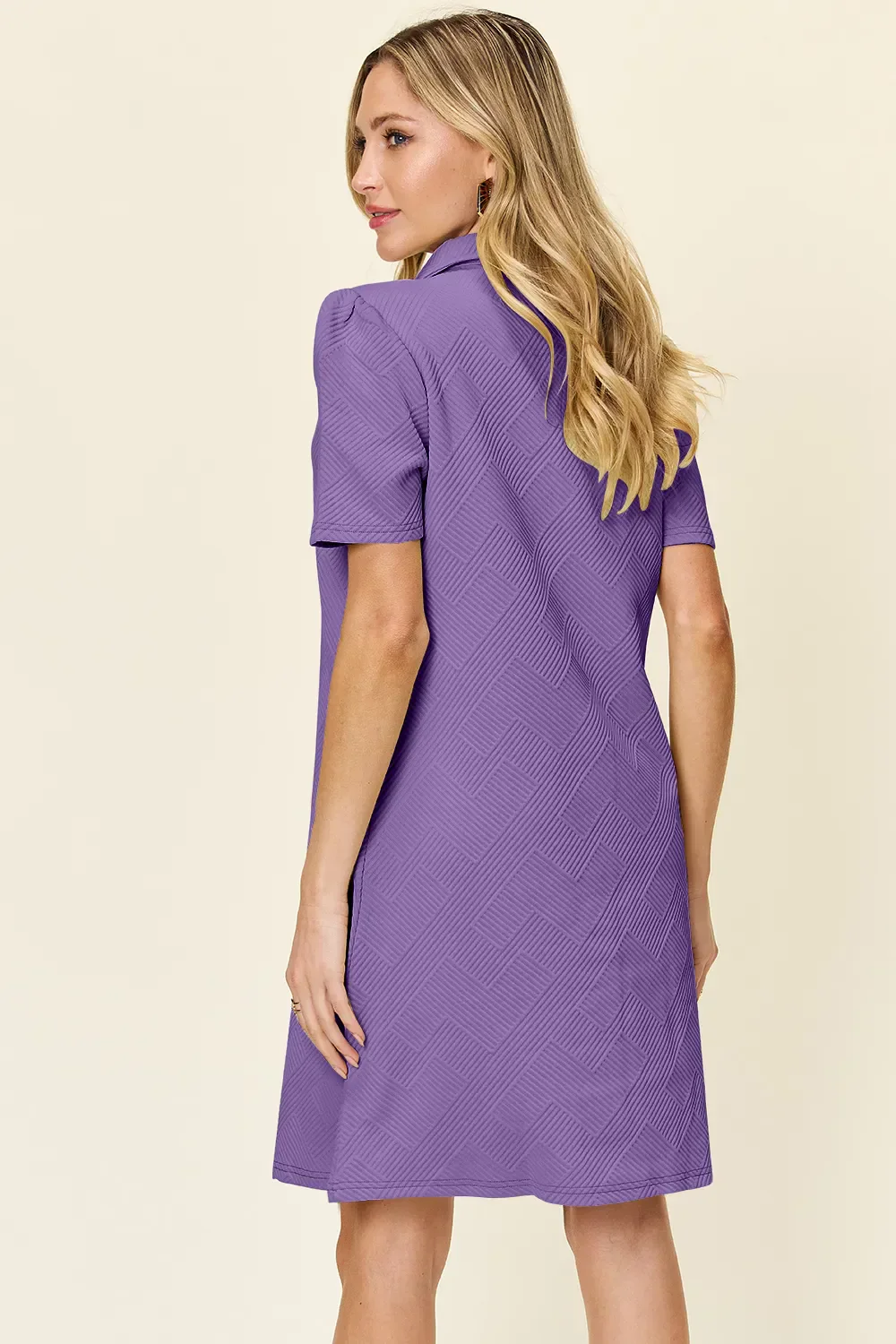 Double Take Full Size Texture Collared Neck Short Sleeve Dress - Image 6