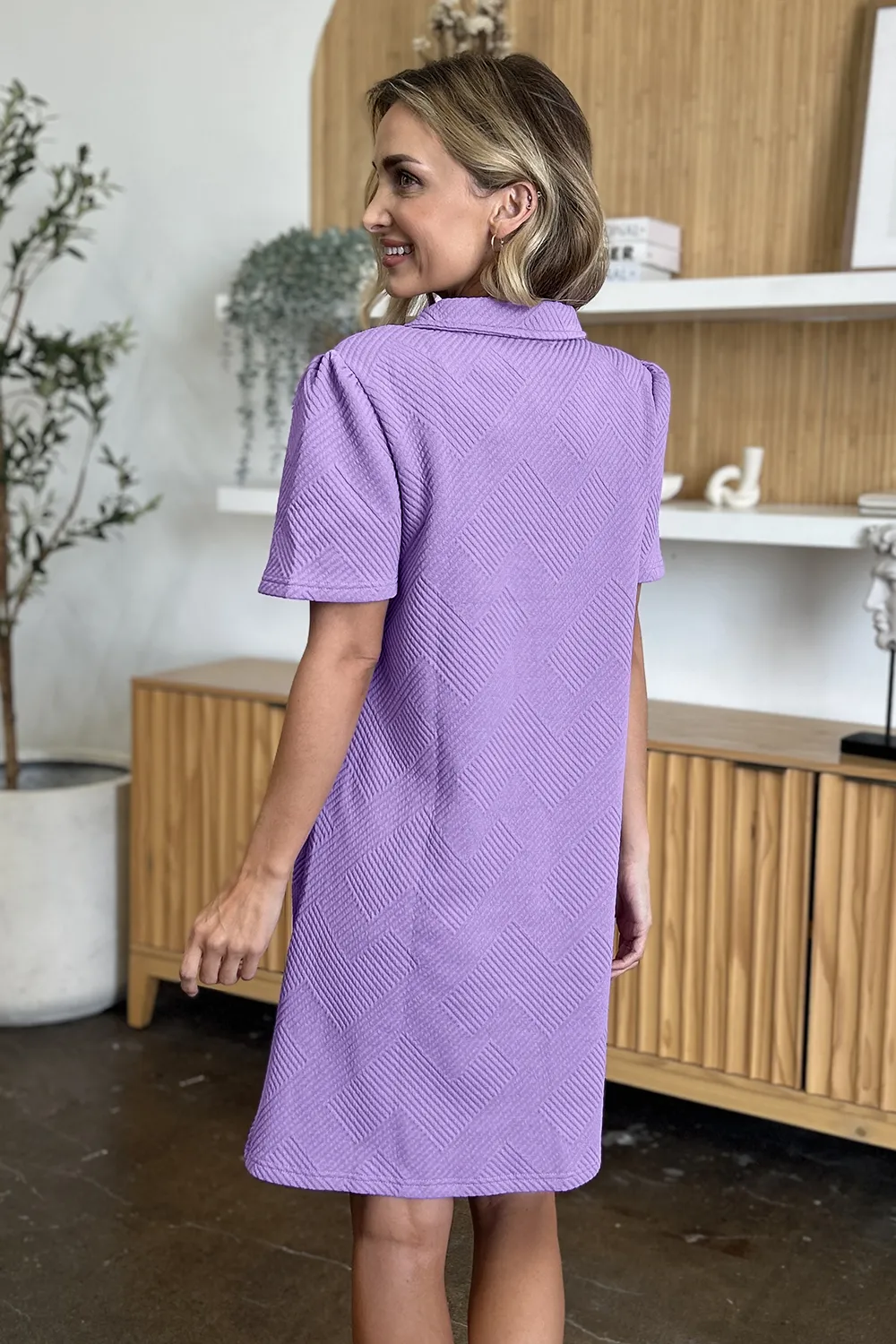 Double Take Full Size Texture Collared Neck Short Sleeve Dress - Image 8