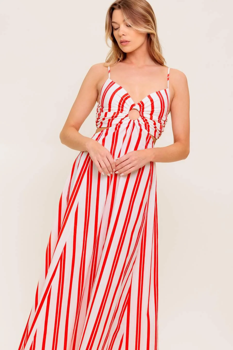 Dream Petals Red Stripe Woven Ankle Dress - Image 6