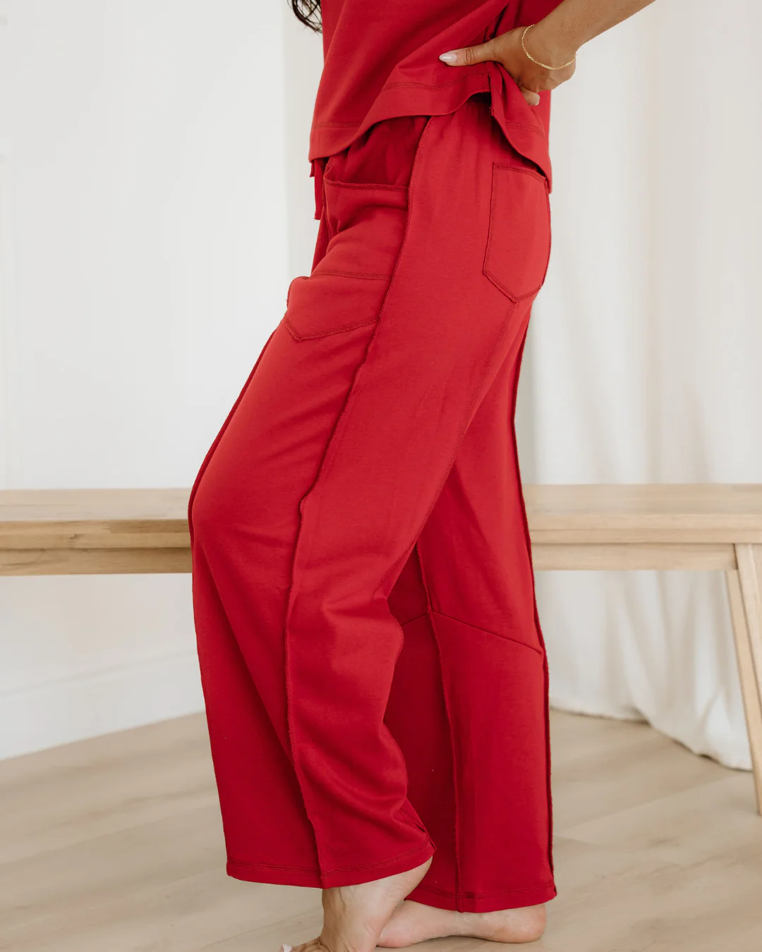Drop Shoulder Boxy Tee and Barrel Pants Set  - Racing Red - Image 5