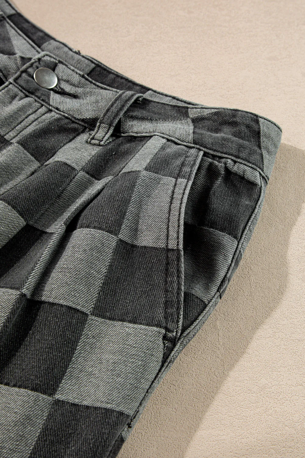 Dusk Blue Checkered Light Washed Wide Leg Jeans - Image 14