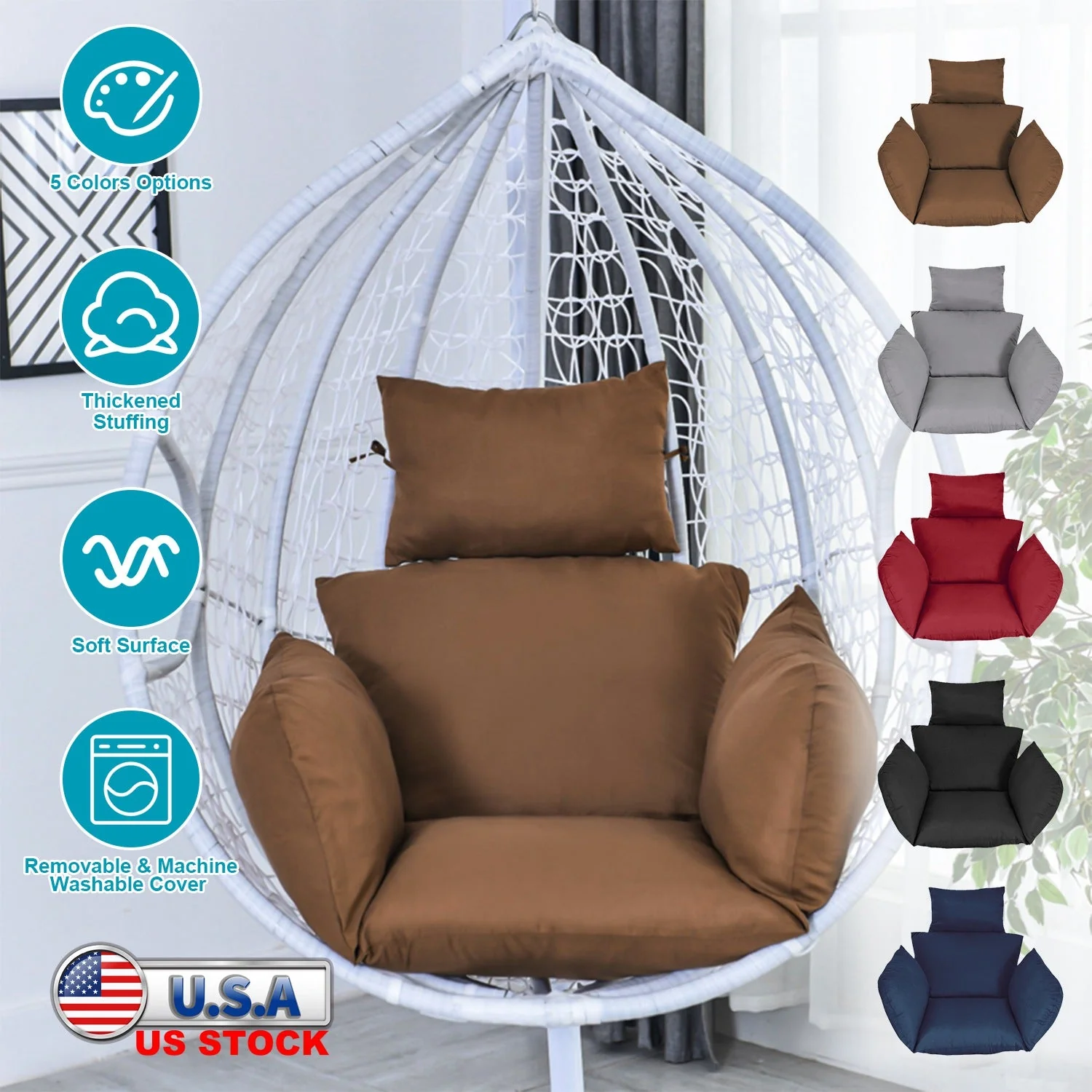 Egg Chair Cushion Hanging Basket Seat Cushion Thicken Soft Egg Swing Chair Pad Hanging Egg Chair Cushion with Headrest - Image 8