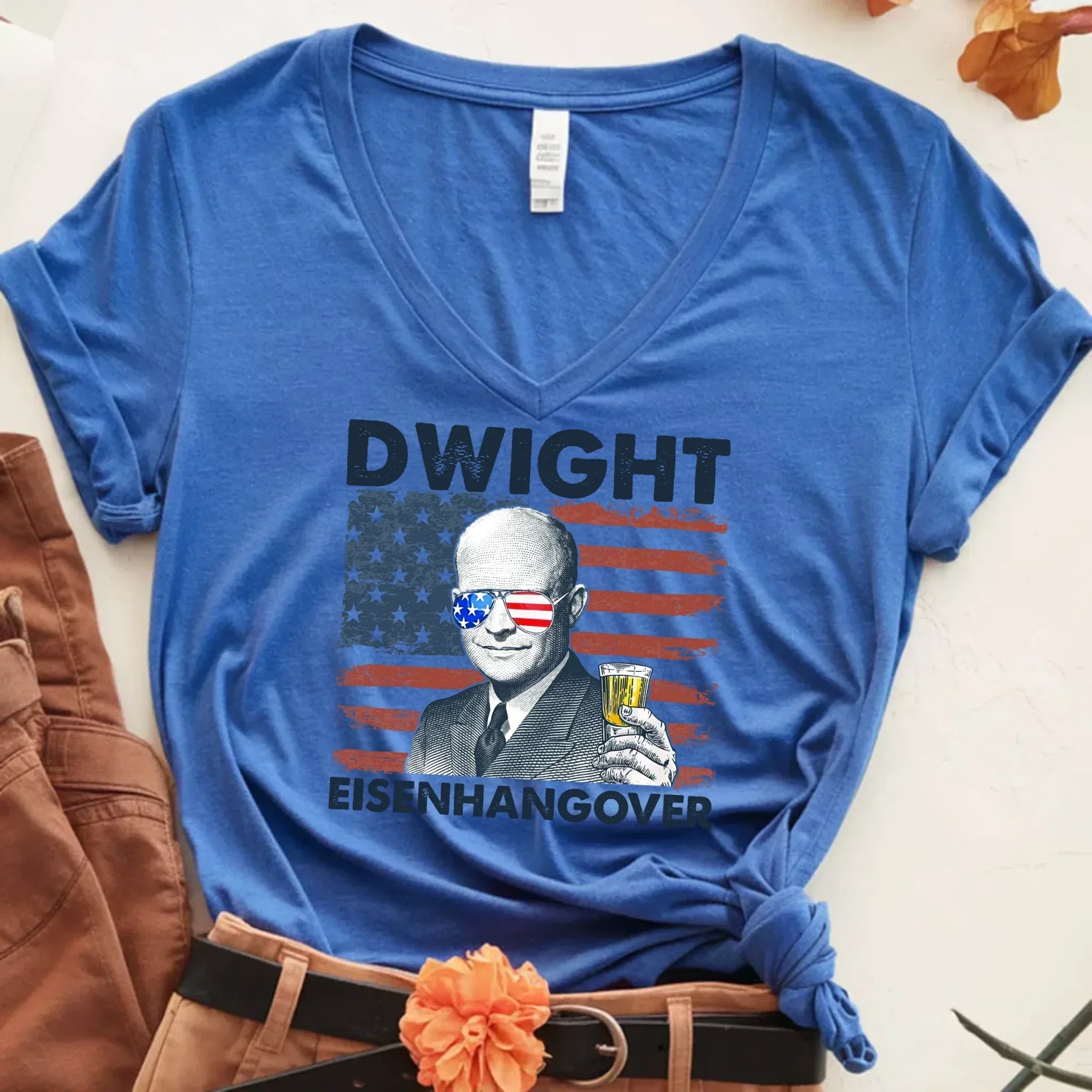 Eisenhangover 4th of July V-Neck Shirt – Funny Dwight Eisenhower Boozy V-Neck Tee - Image 3