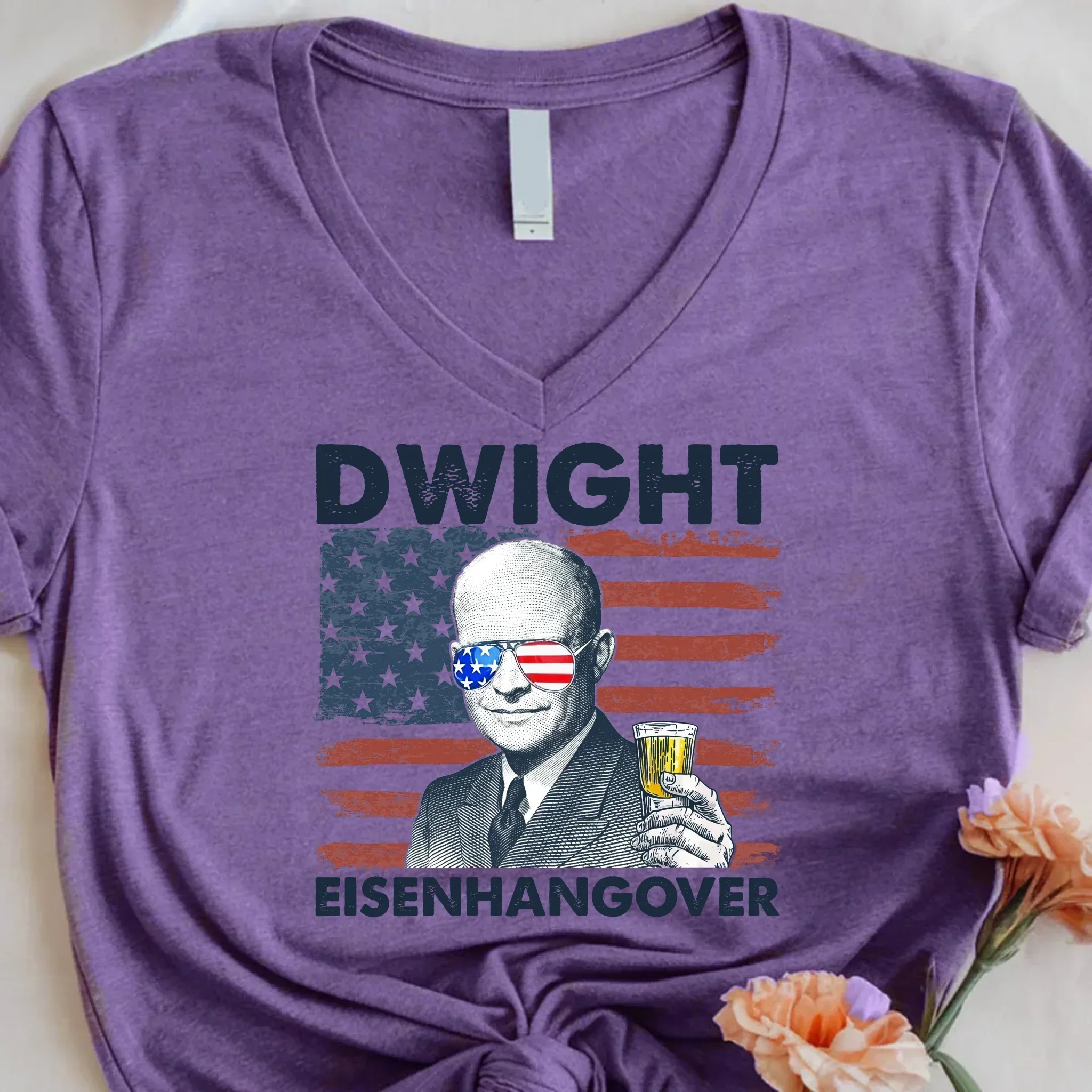 Eisenhangover 4th of July V-Neck Shirt – Funny Dwight Eisenhower Boozy V-Neck Tee - Image 4