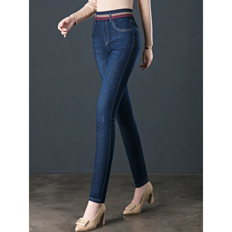Elastic Waist Autumn And Winter Plus Velvet Padded Jeans