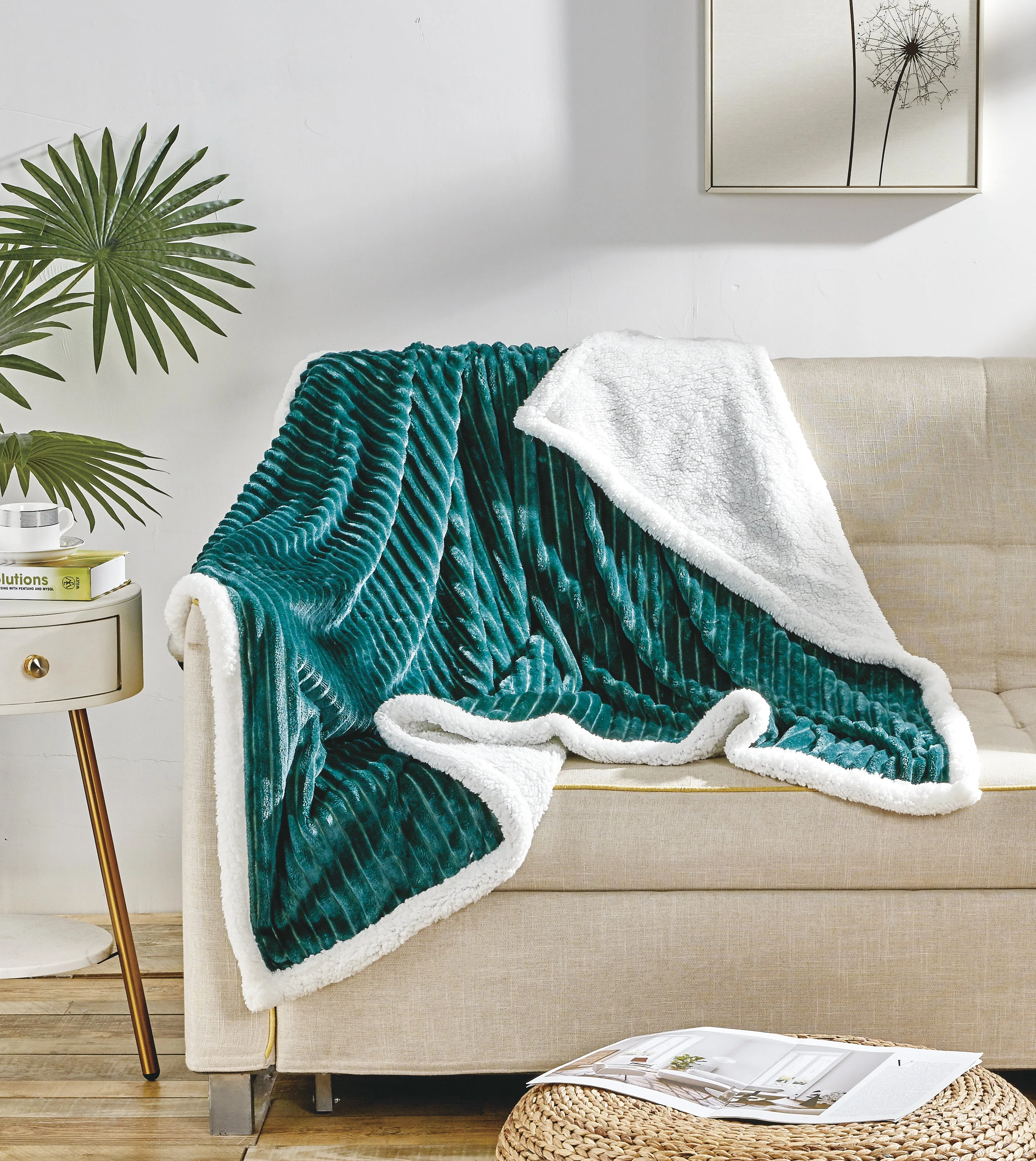 Elegant Comfort Corduroy Sherpa Reversible Throw Blanket, Medium Weight and Super Plush - Soft, Fuzzy and Plush Flannel Blanket - Micro-Suede - Corduroy Striped Pattern, 50 x 60 Inch Throw, - Image 11