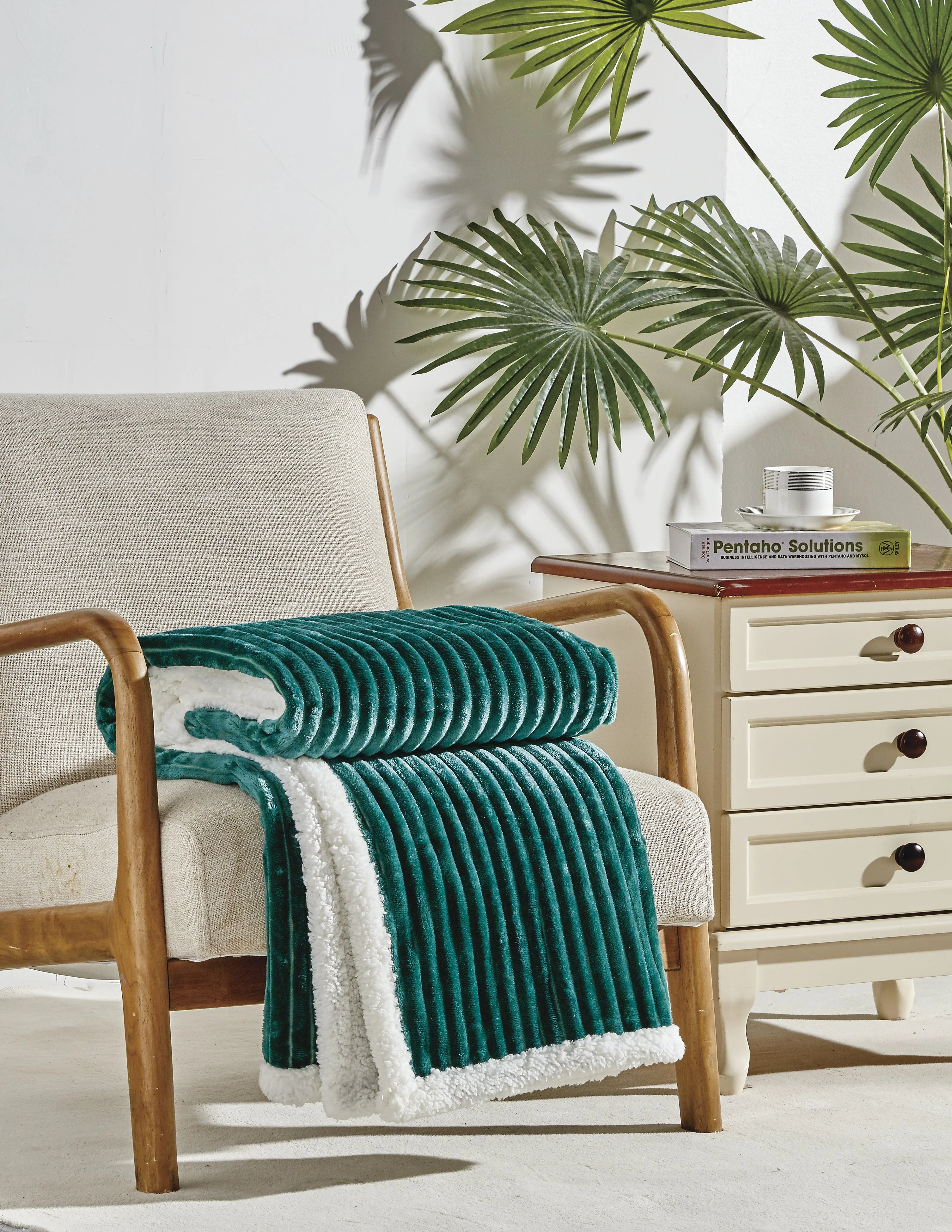 Elegant Comfort Corduroy Sherpa Reversible Throw Blanket, Medium Weight and Super Plush - Soft, Fuzzy and Plush Flannel Blanket - Micro-Suede - Corduroy Striped Pattern, 50 x 60 Inch Throw, - Image 12