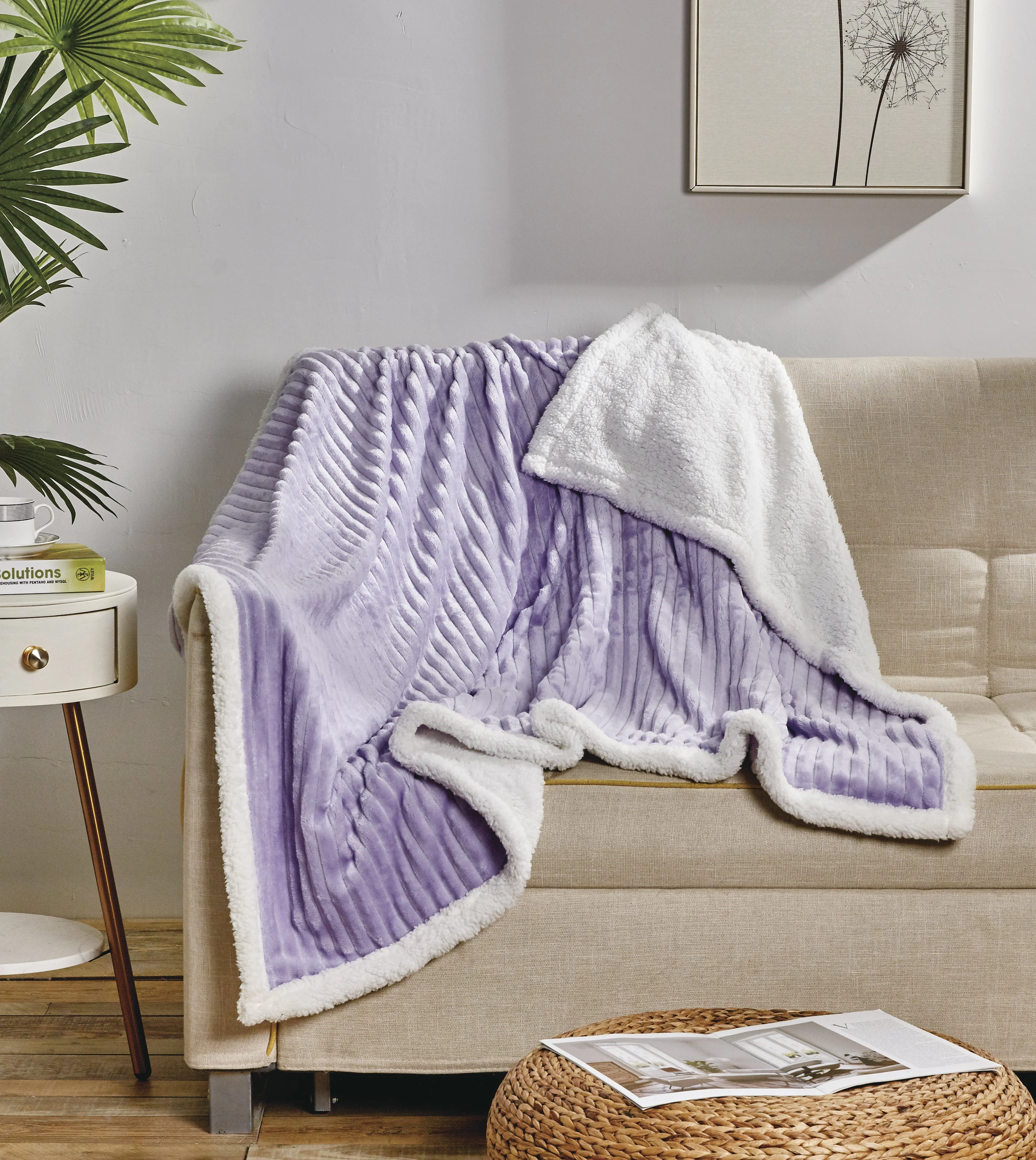 Elegant Comfort Corduroy Sherpa Reversible Throw Blanket, Medium Weight and Super Plush - Soft, Fuzzy and Plush Flannel Blanket - Micro-Suede - Corduroy Striped Pattern, 50 x 60 Inch Throw, - Image 5