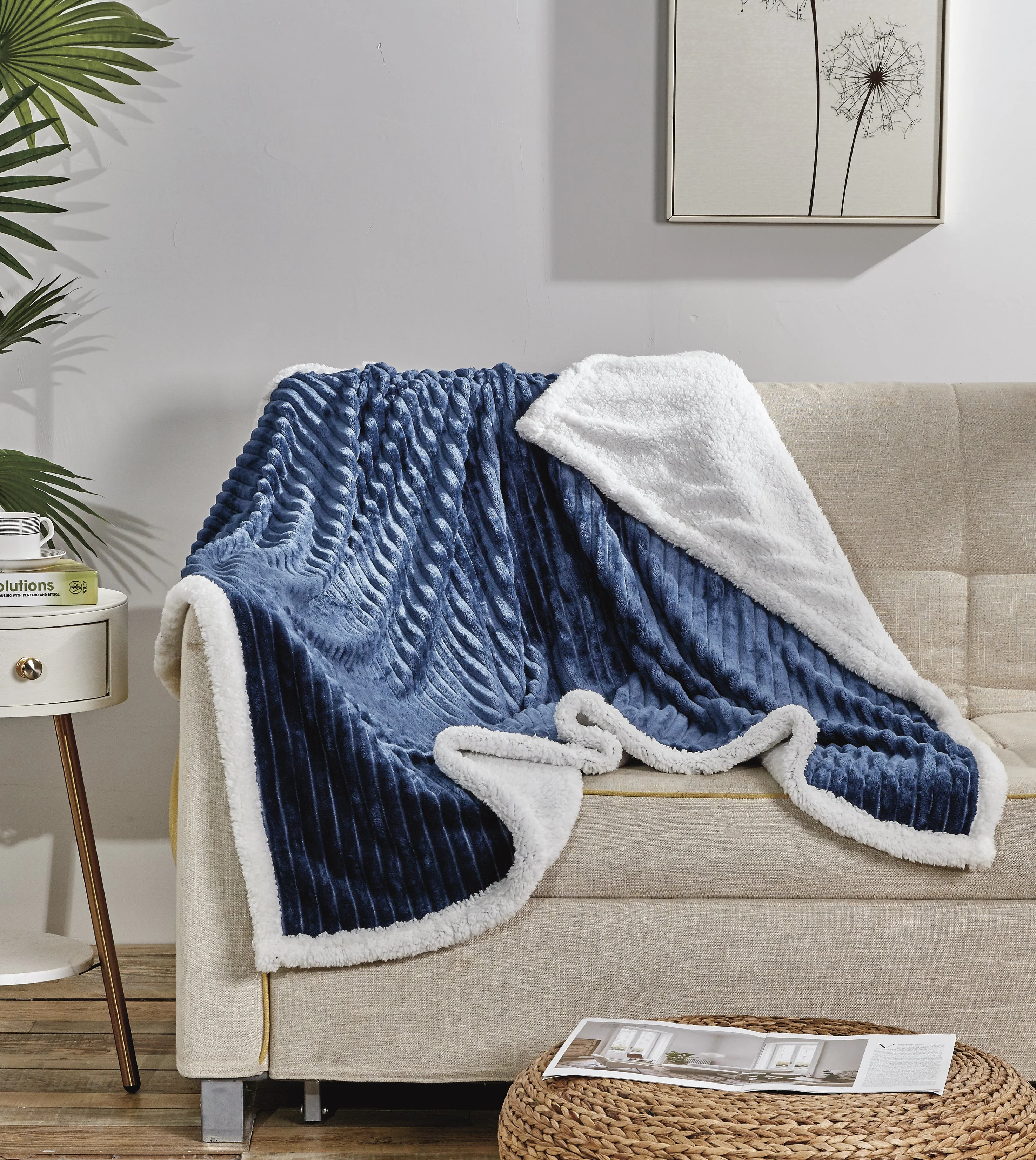 Elegant Comfort Corduroy Sherpa Reversible Throw Blanket, Medium Weight and Super Plush - Soft, Fuzzy and Plush Flannel Blanket - Micro-Suede - Corduroy Striped Pattern, 50 x 60 Inch Throw, - Image 7