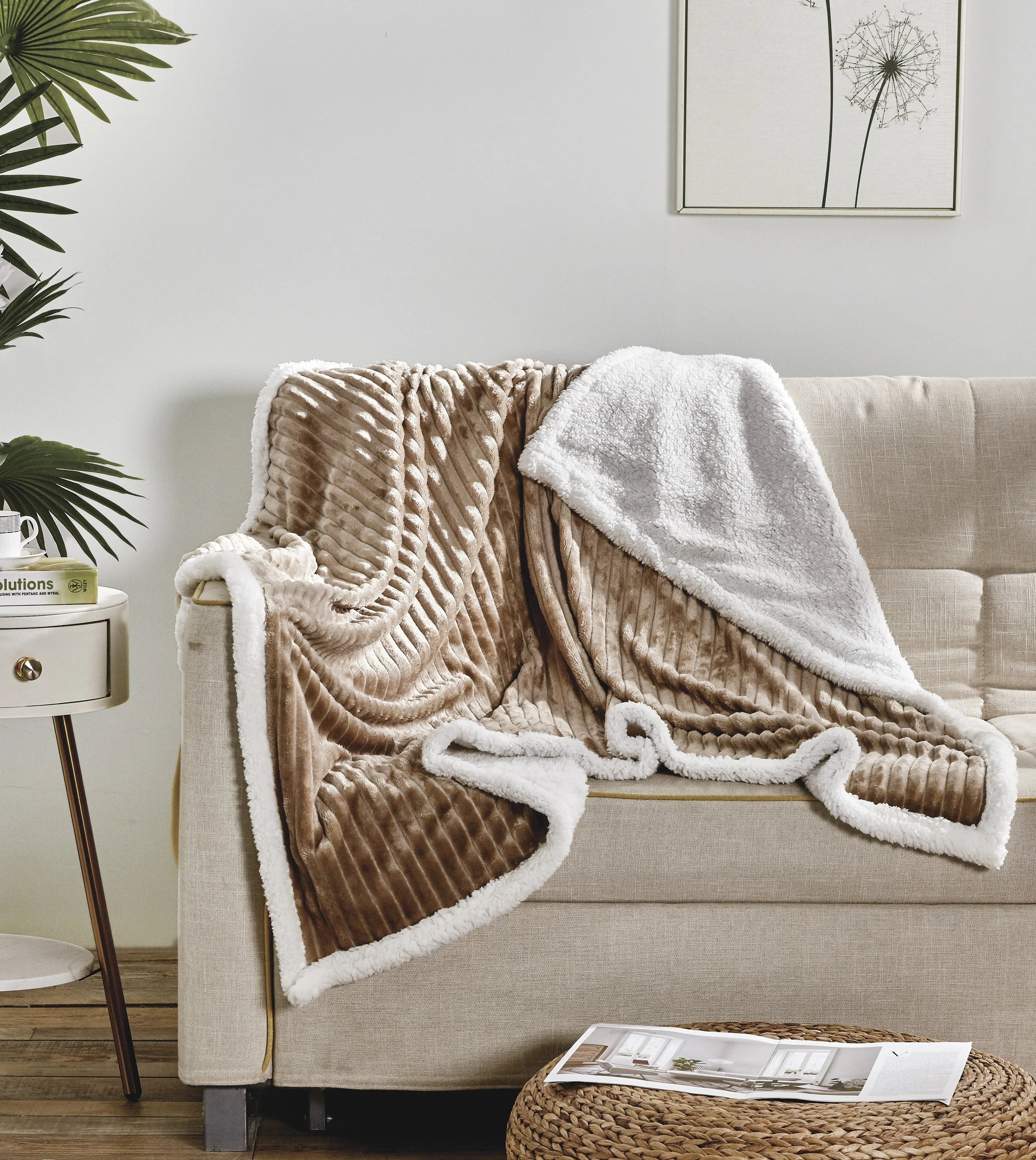 Elegant Comfort Corduroy Sherpa Reversible Throw Blanket, Medium Weight and Super Plush - Soft, Fuzzy and Plush Flannel Blanket - Micro-Suede - Corduroy Striped Pattern, 50 x 60 Inch Throw, - Image 8