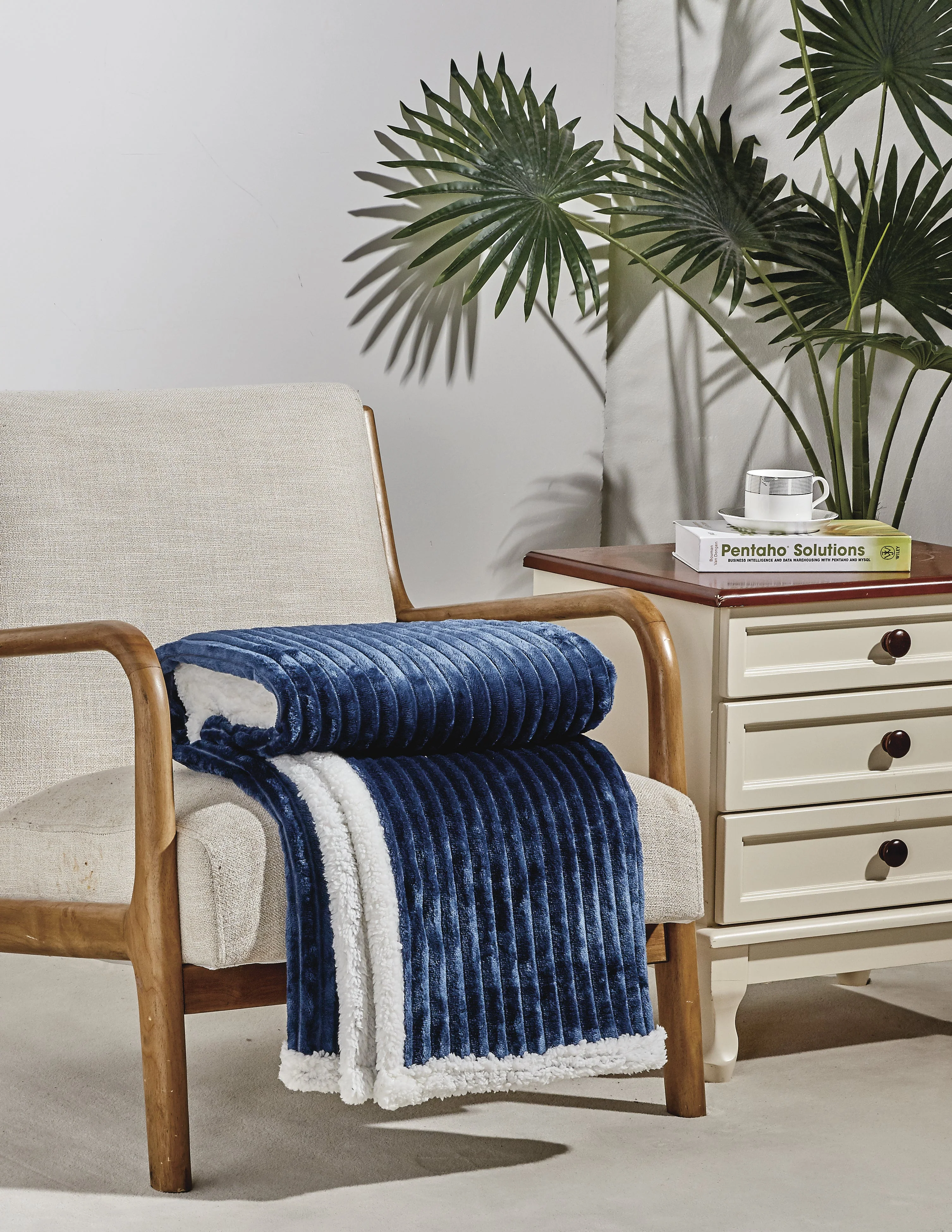 Elegant Comfort Corduroy Sherpa Reversible Throw Blanket, Medium Weight and Super Plush - Soft, Fuzzy and Plush Flannel Blanket - Micro-Suede - Corduroy Striped Pattern, 50 x 60 Inch Throw, - Image 9