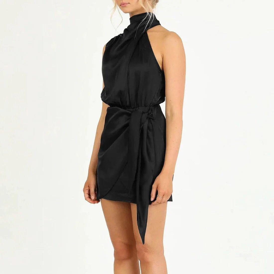Elegant Halter Neck Dress Fashion Sleeveless Waist-tied Short Dresses For Evening Party Clothing Women - Image 2