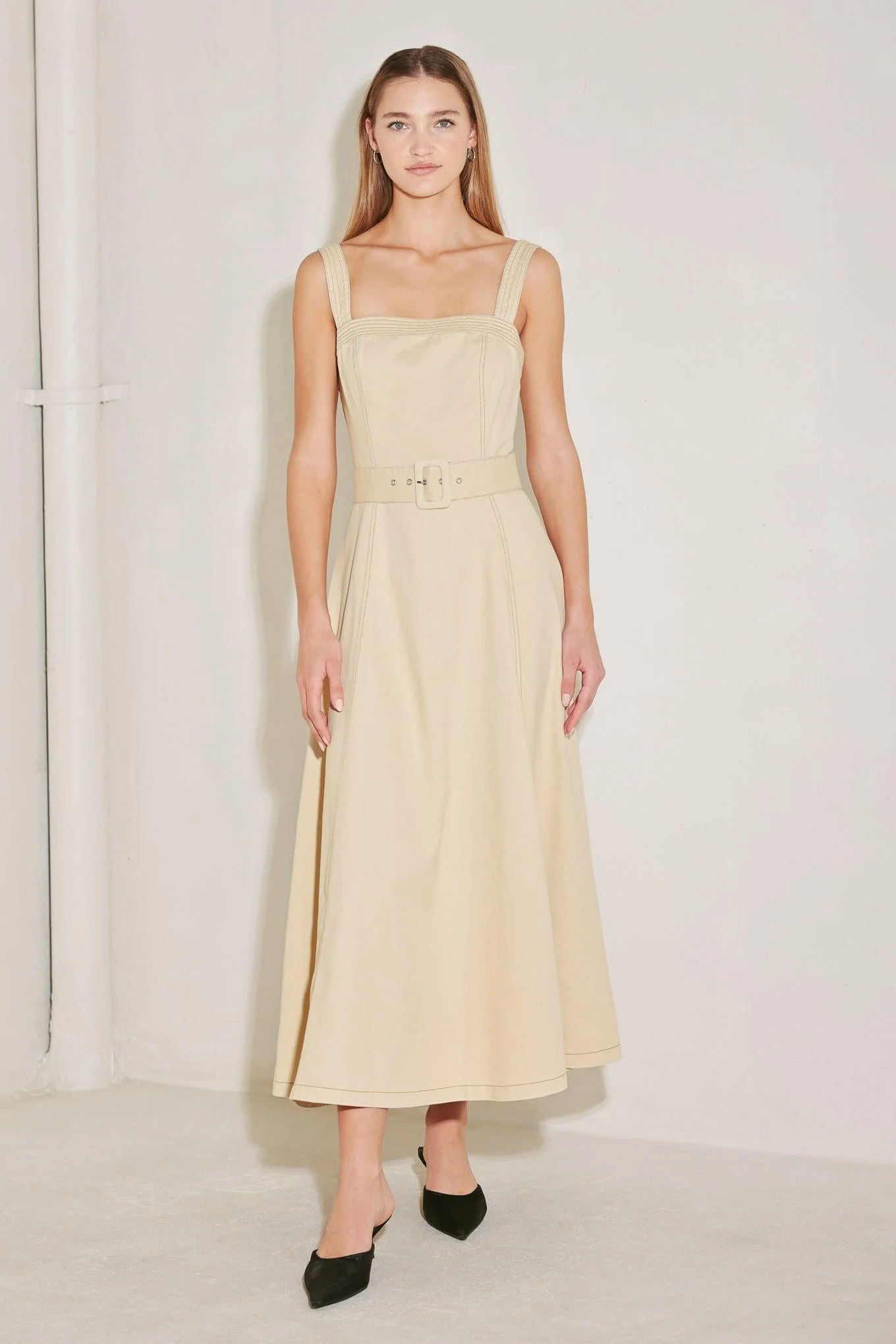 Elevated Neutral Woven Midi Dress - Image 3