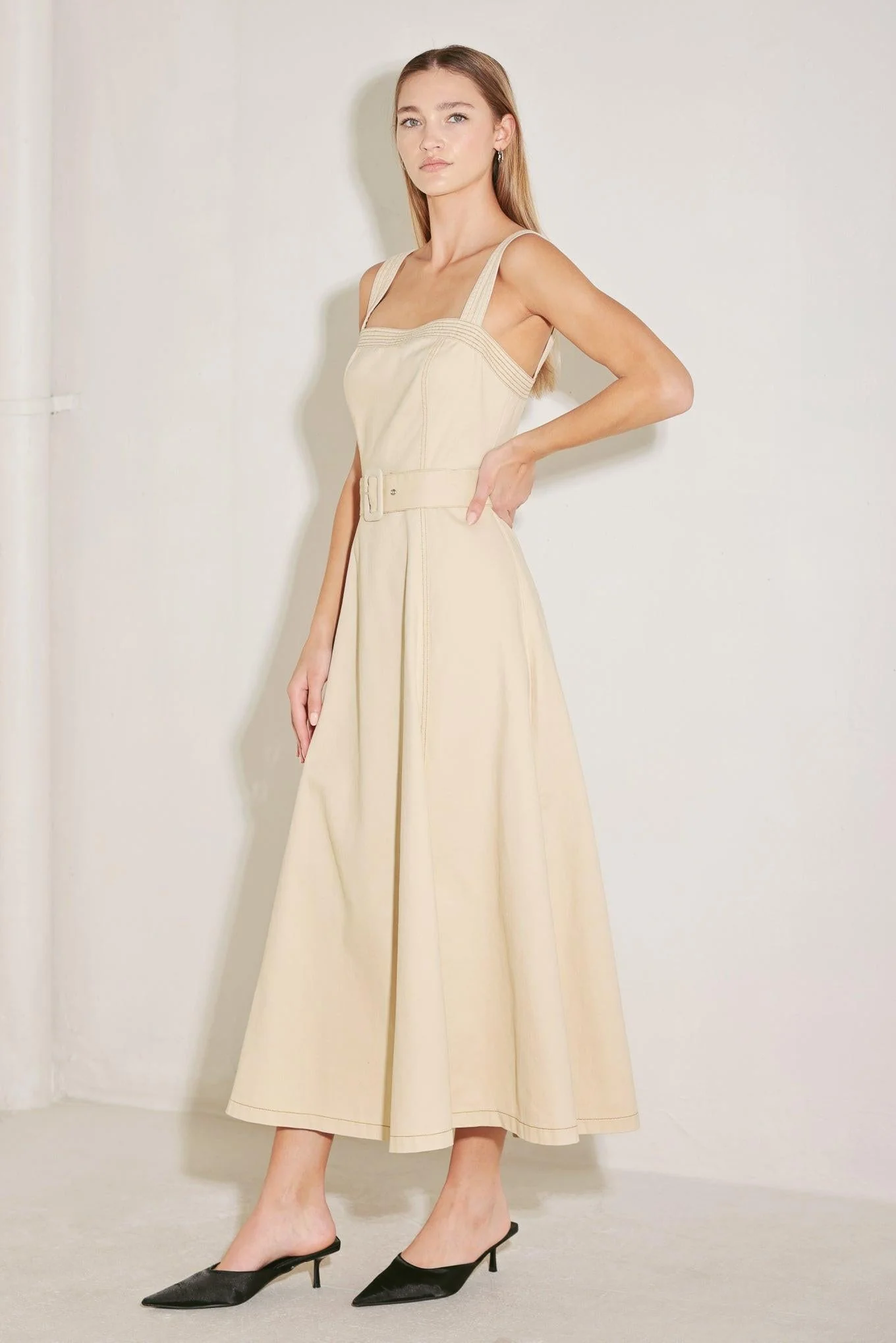 Elevated Neutral Woven Midi Dress - Image 4