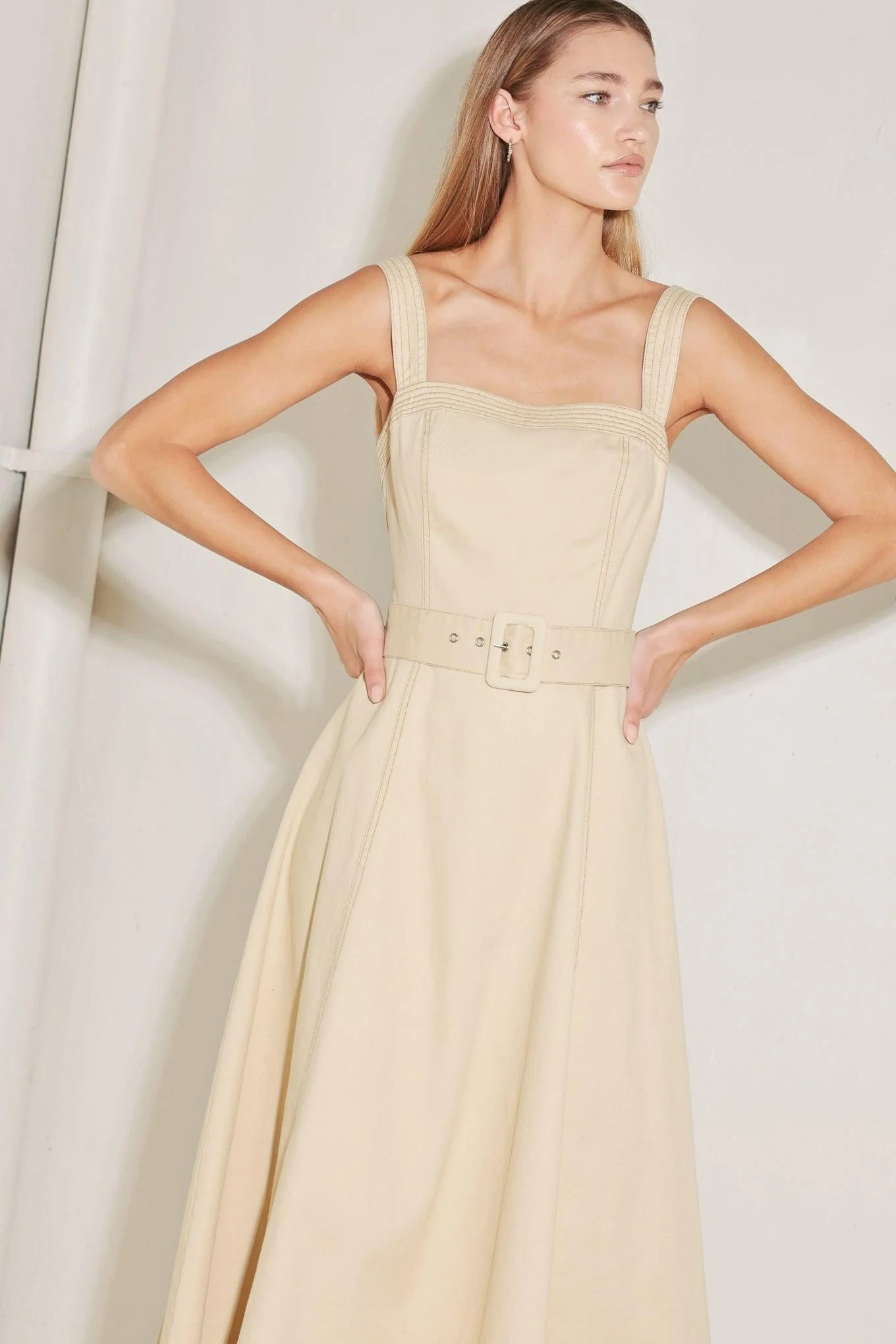 Elevated Neutral Woven Midi Dress - Image 5