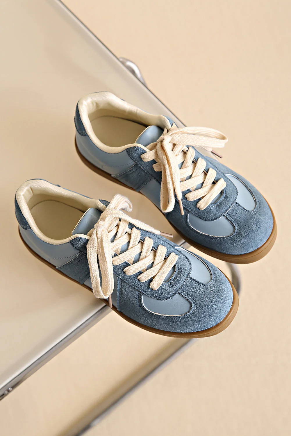 Eliana Blue Two Tone Suede Patched Lace Up Sneakers - Image 5