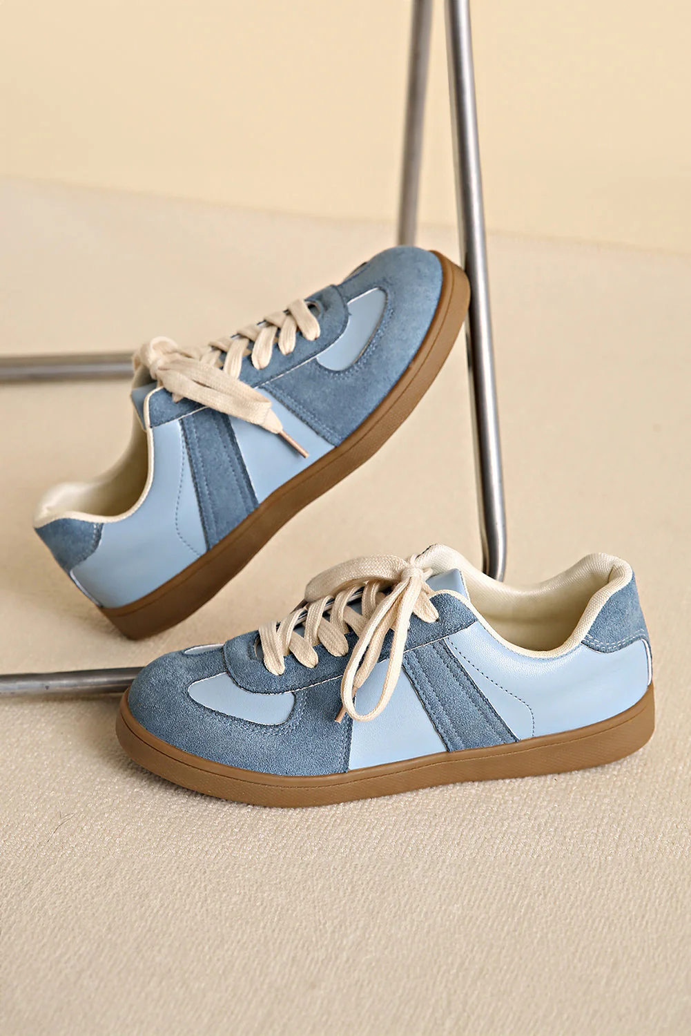 Eliana Blue Two Tone Suede Patched Lace Up Sneakers - Image 6