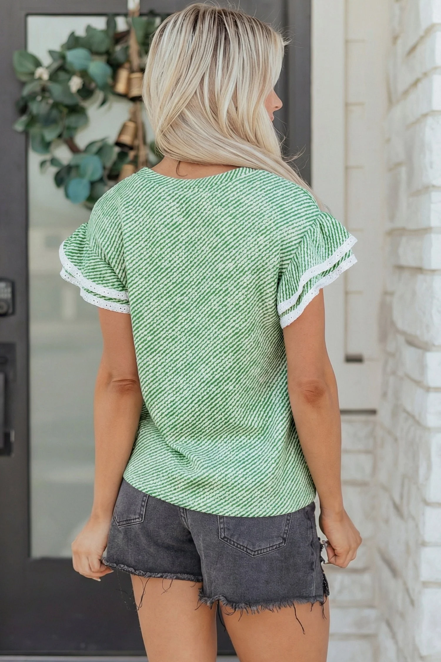 Threaded Pear Elisabeth Ruffled Short Sleeve Blouse - Image 2