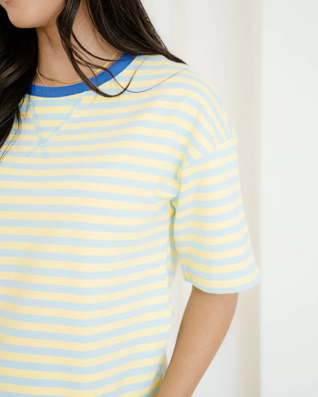 Elsa Stripe Drop Shoulder Boxy Casual Terry Short Set - Yellow - Image 5