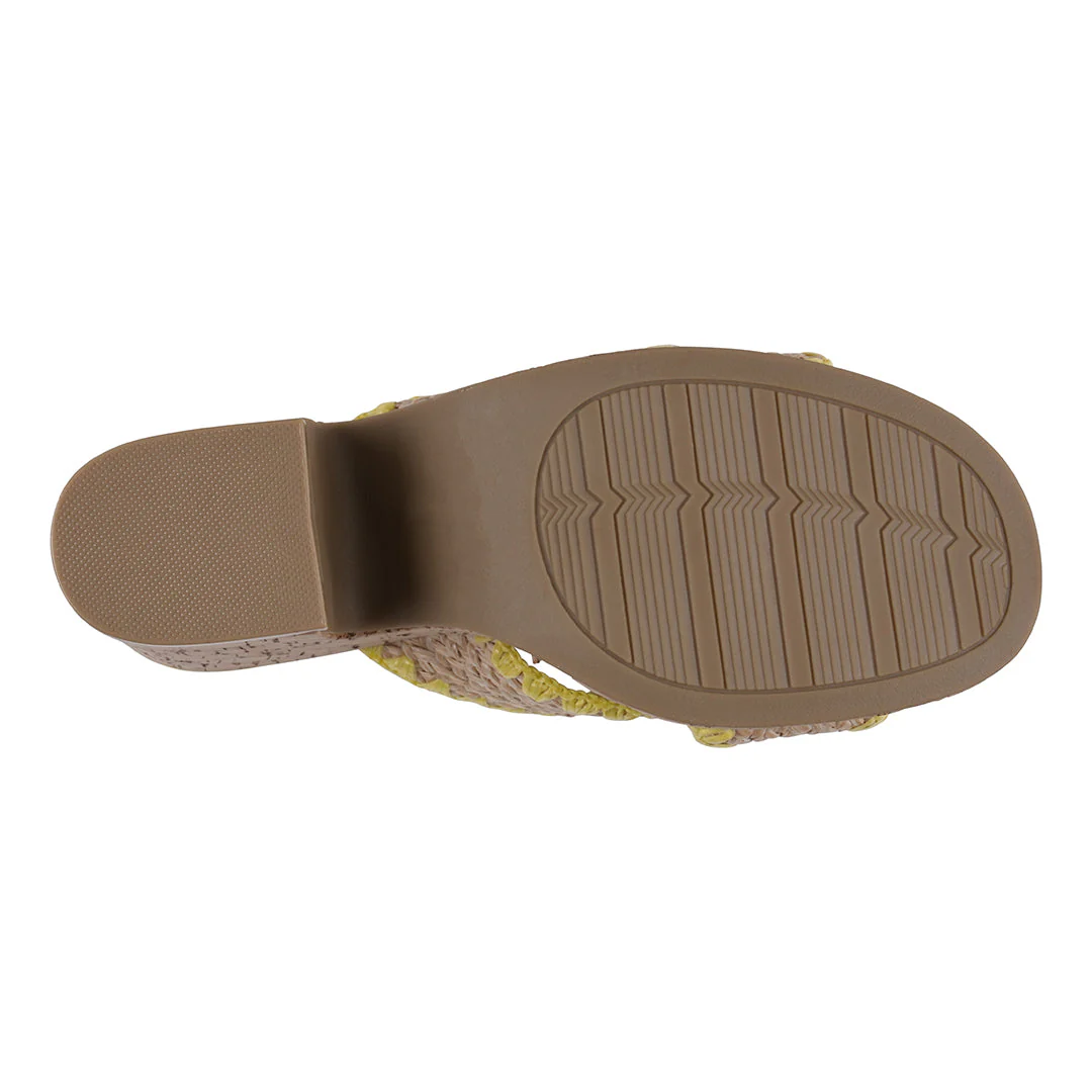 Elsa Yellow Woven Cross Strap Wooden Platform Heeled Sandals - Image 3