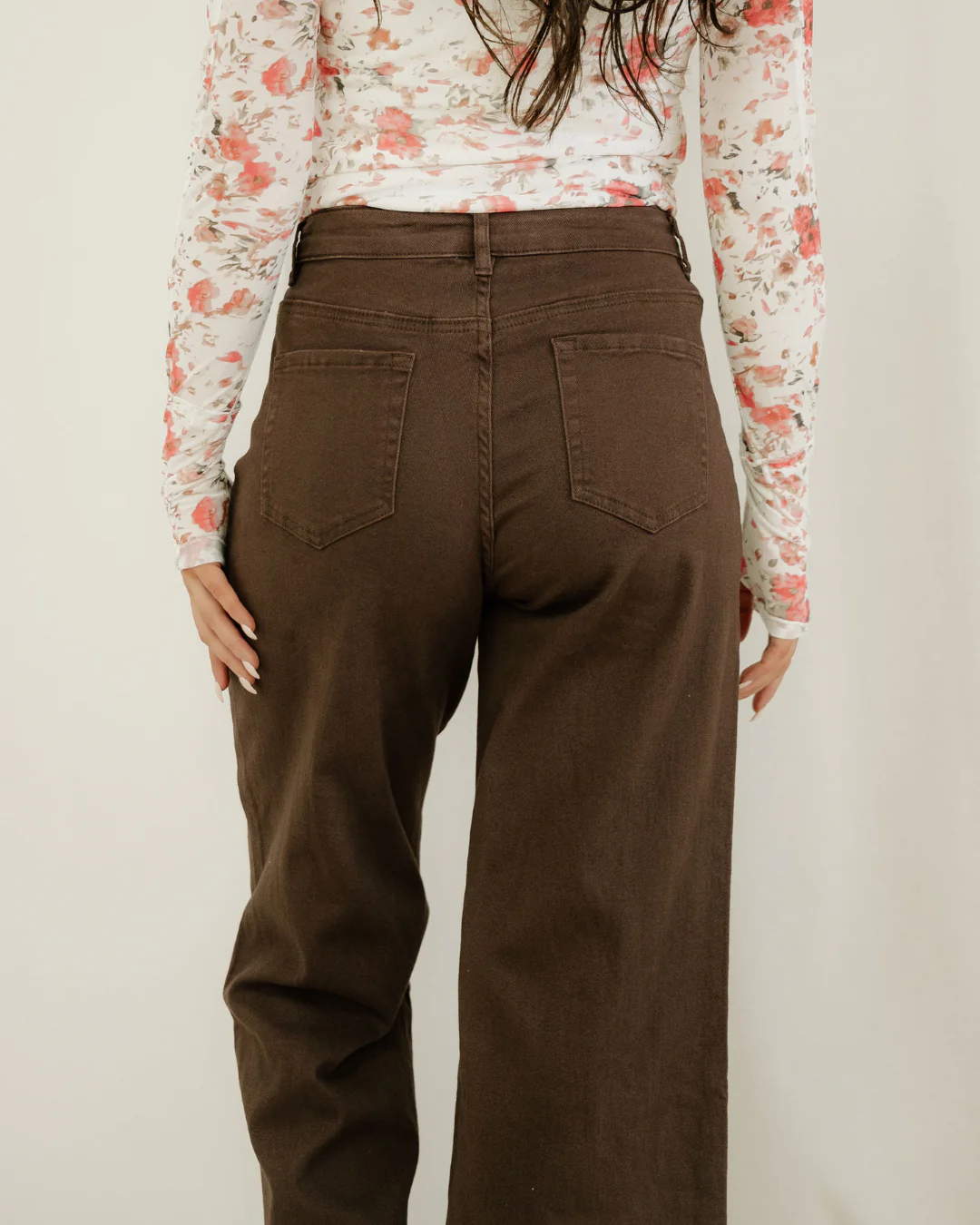Elsie Solid Color Seamed Center Wide Leg Cropped Jeans - Red Sandalwood - Image 7