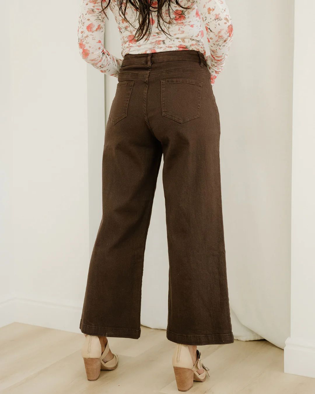 Elsie Solid Color Seamed Center Wide Leg Cropped Jeans - Red Sandalwood - Image 8