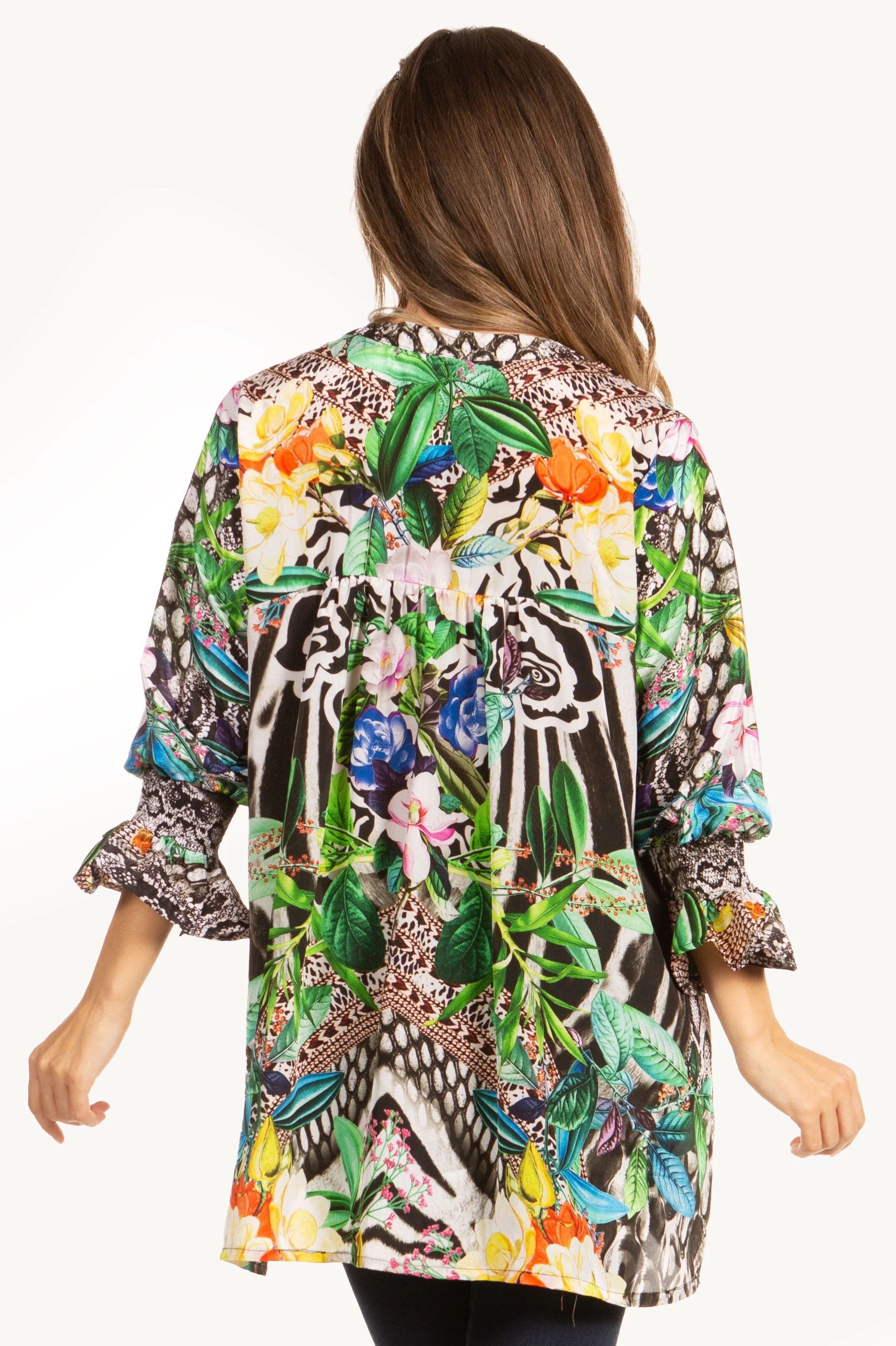Elvira Floral Tunic Blouse - Women's Loose Swing Top with Long Sleeves and Scoop Neck by Sakkas - Image 12