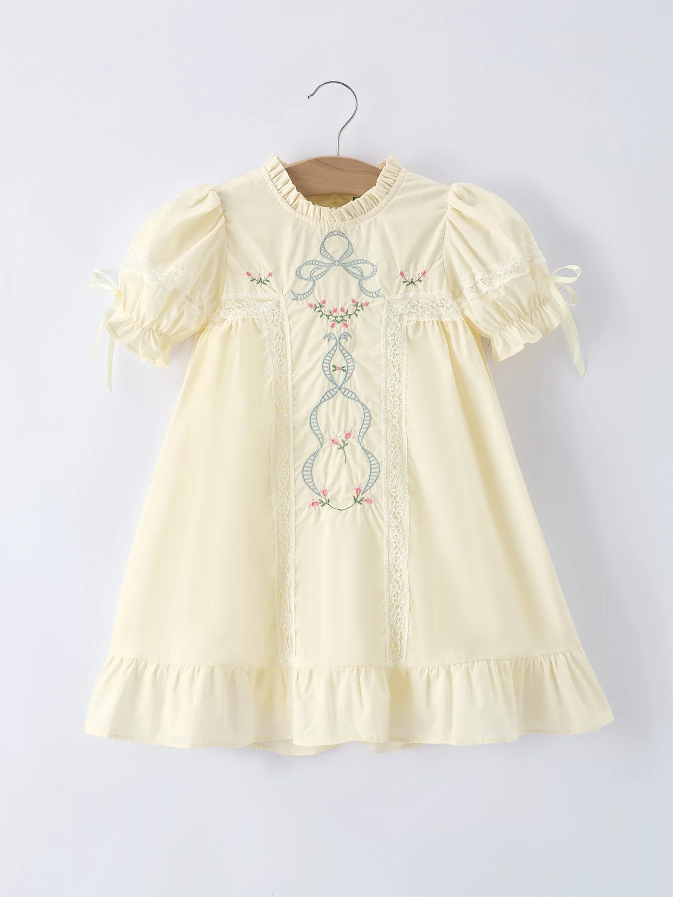 Embroidered Lace Girls' Short-sleeved Dress