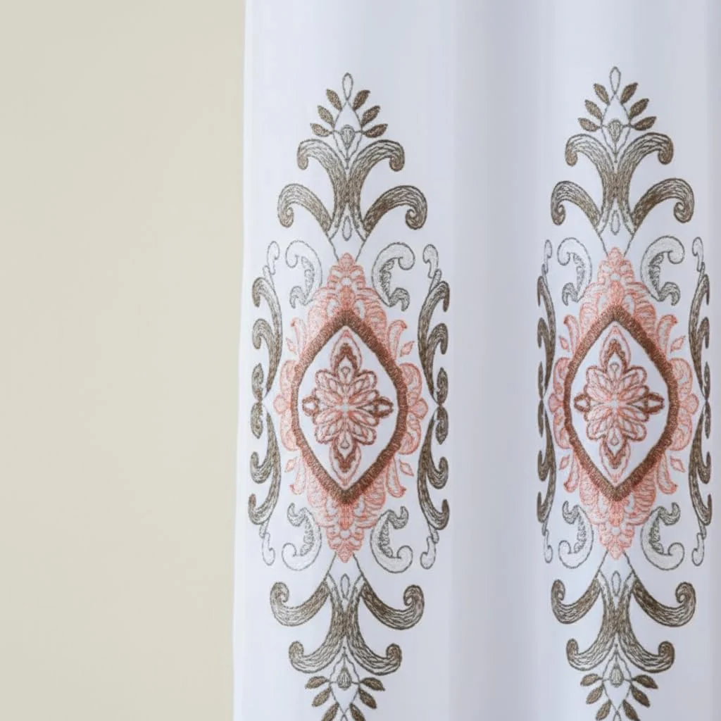 Embroidered Medallion Curtain Set – 2 Panel Window Drapes with Attached Backing & Matching Valance - Image 20
