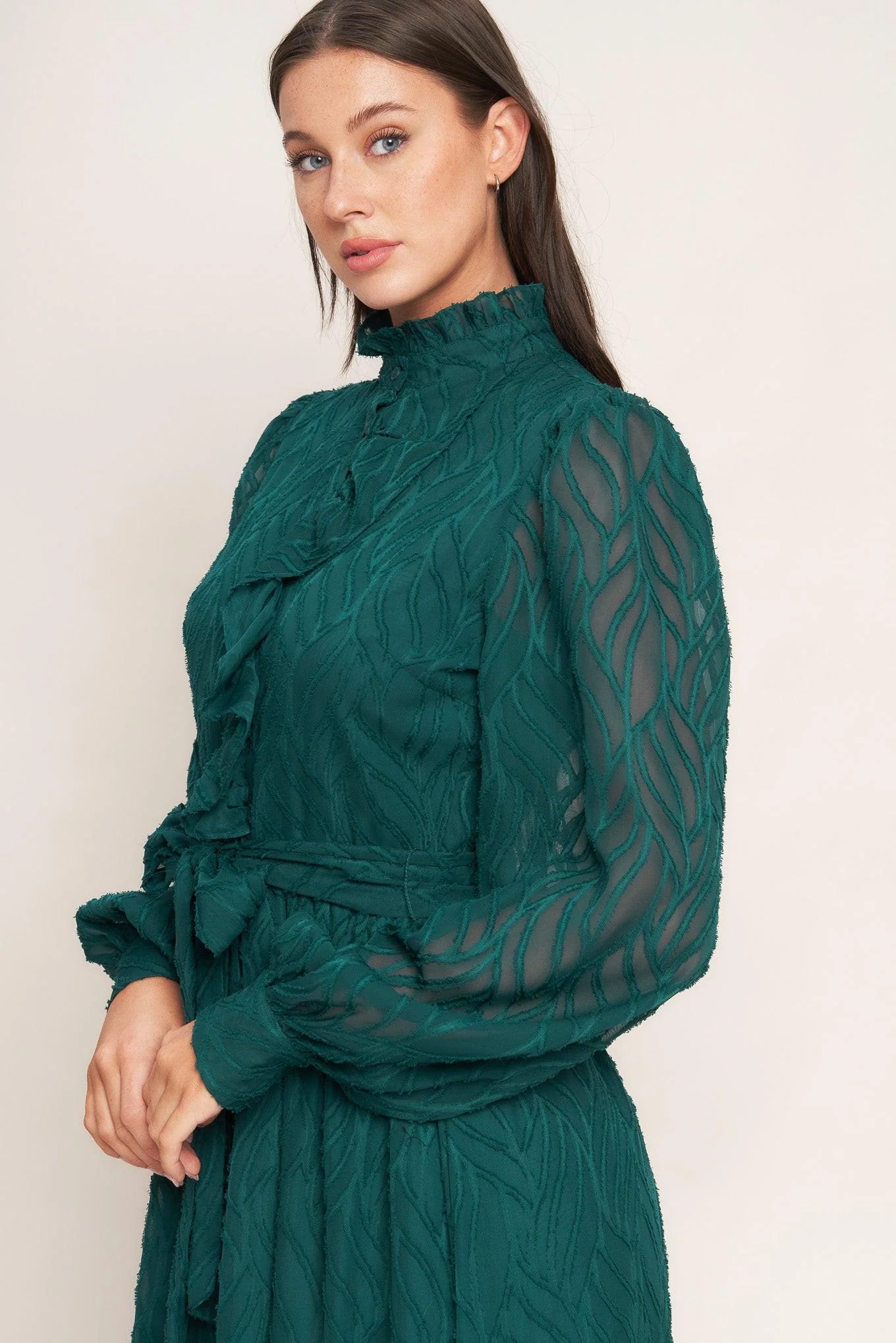 Emerald Whisper Woven Midi Dress - Image 6
