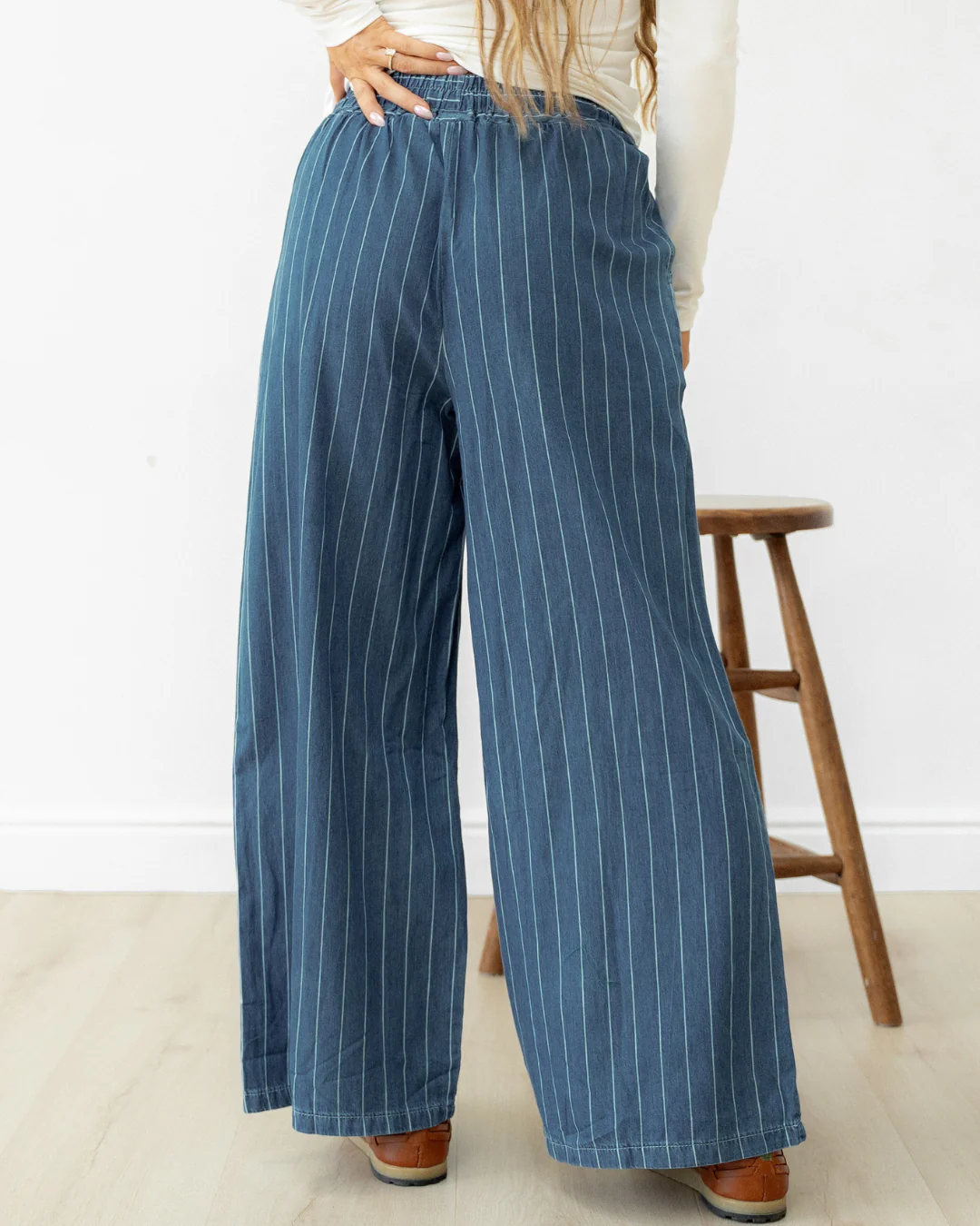 Emilia Wide Leg Waist Pants - Dark Blue - Image 4