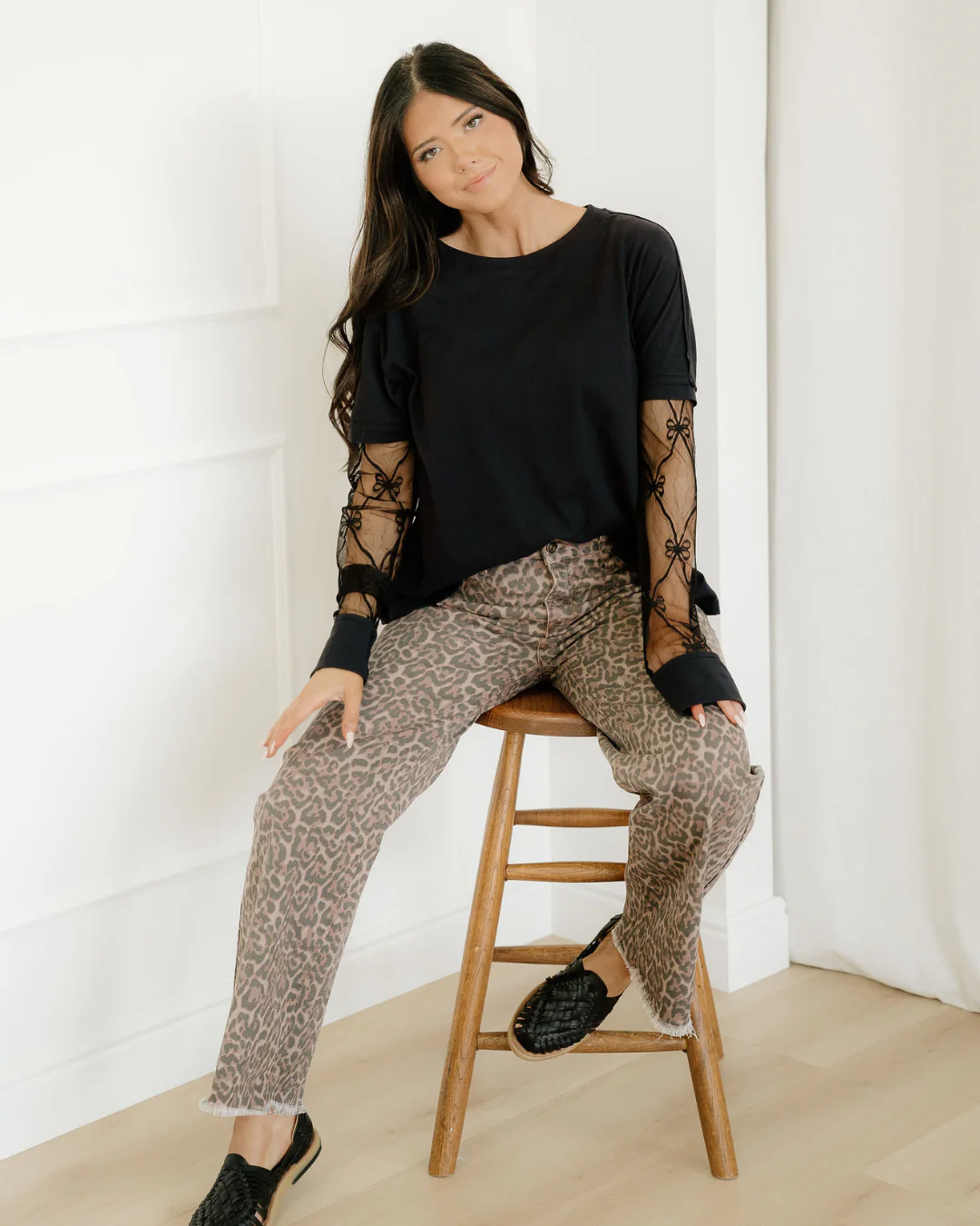 Emiliana Leopard Frayed Edge Wide Leg High Waist Jeans - Image 3