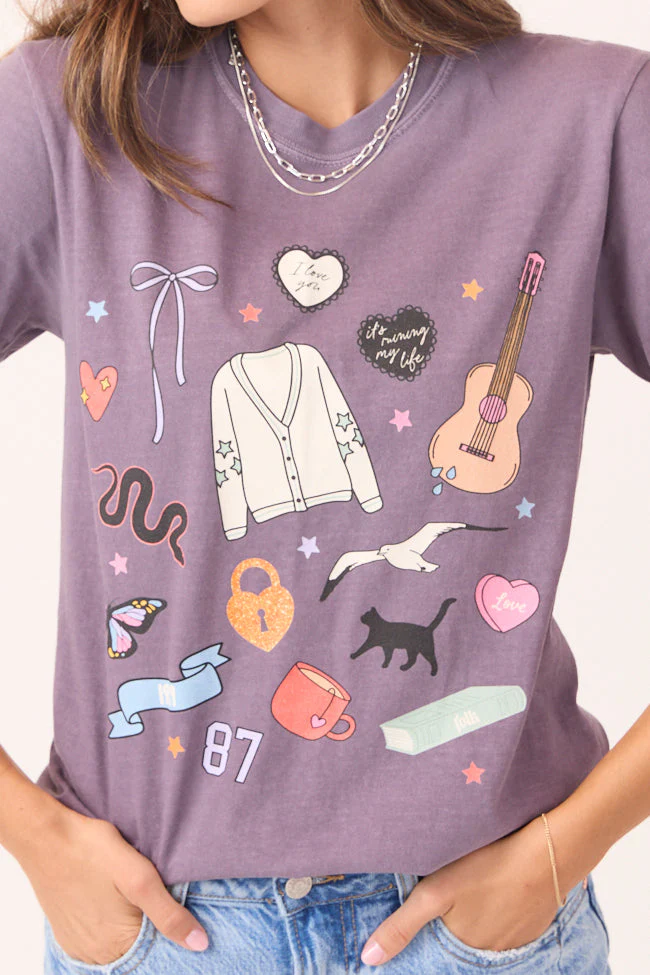 Eras Multi Icons Purple Graphic Tee - Image 2