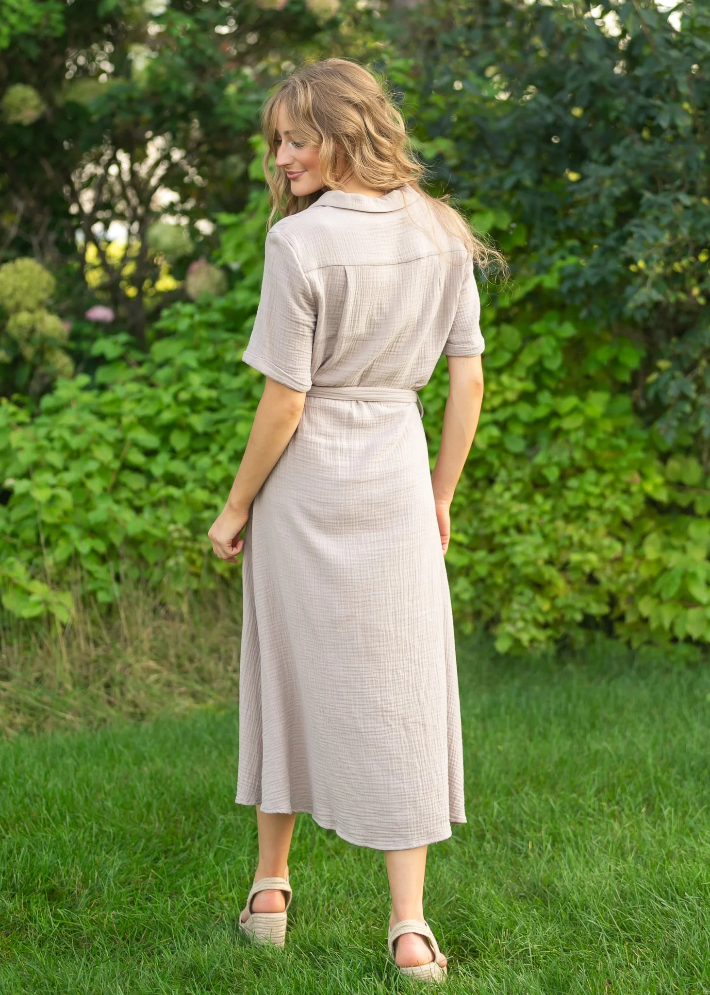 Essential Taupe Short Sleeve Gauze Shirt Dress - Image 3
