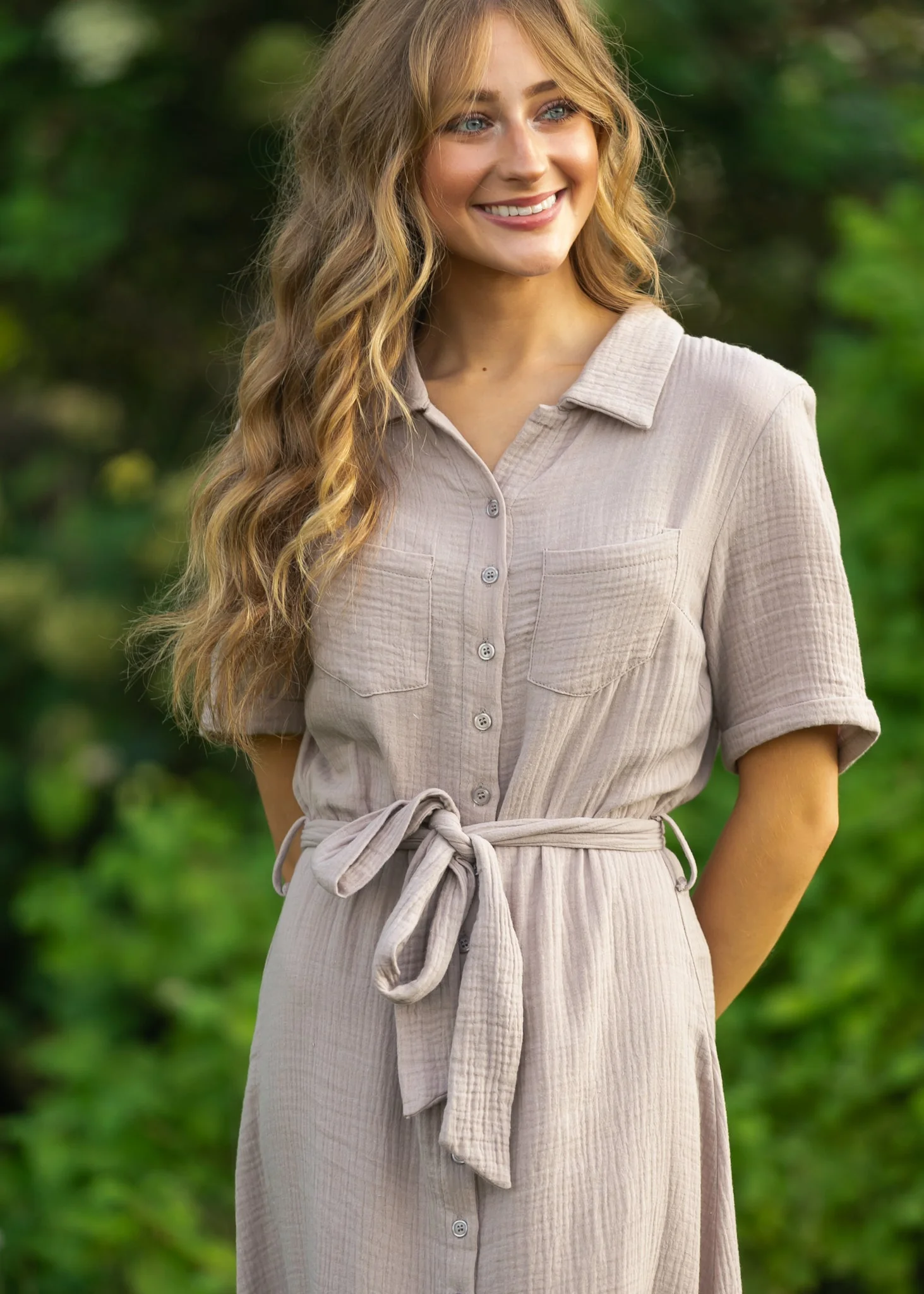 Essential Taupe Short Sleeve Gauze Shirt Dress - Image 6