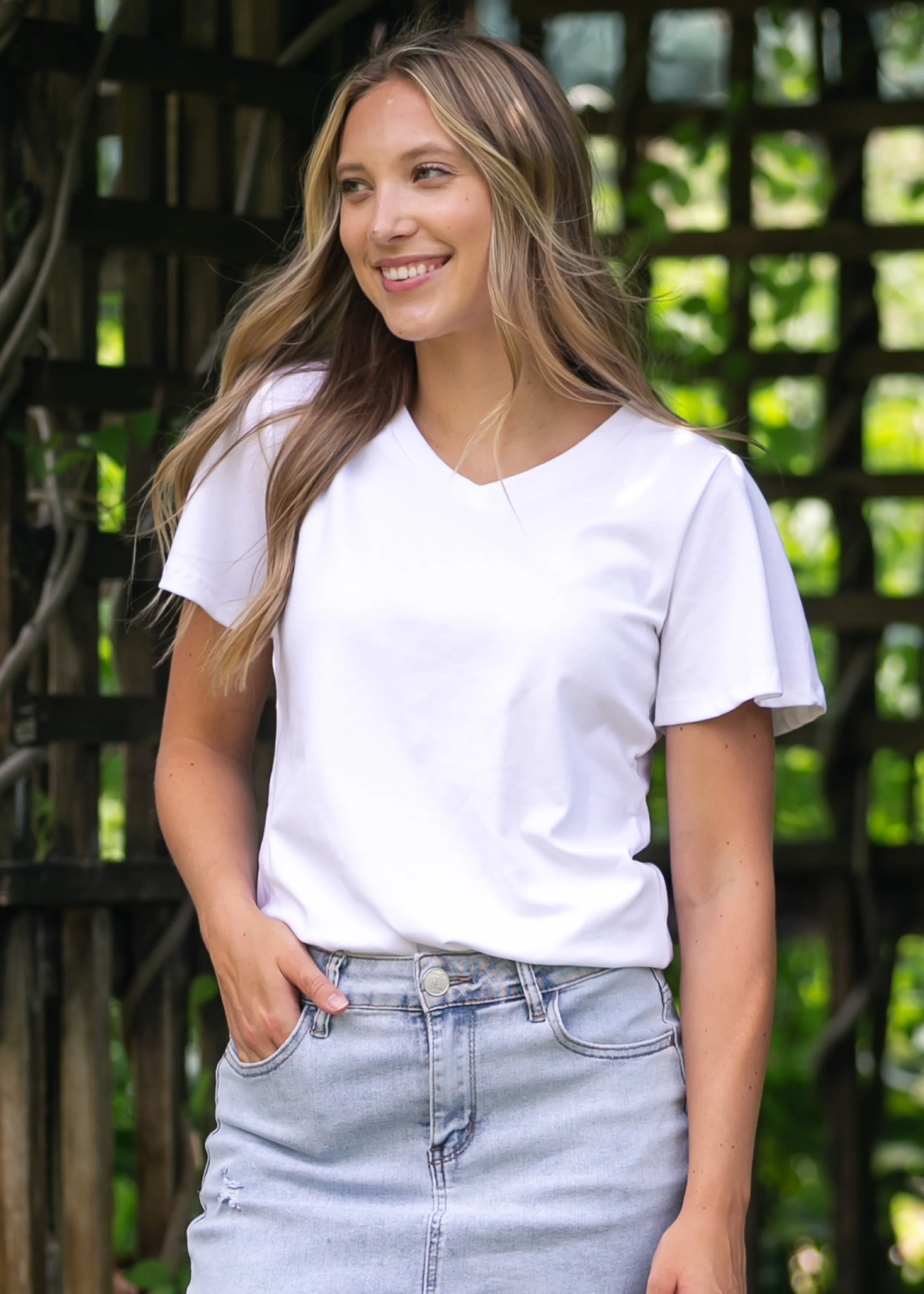 Essential V-neck Flutter Sleeve Top - Image 7