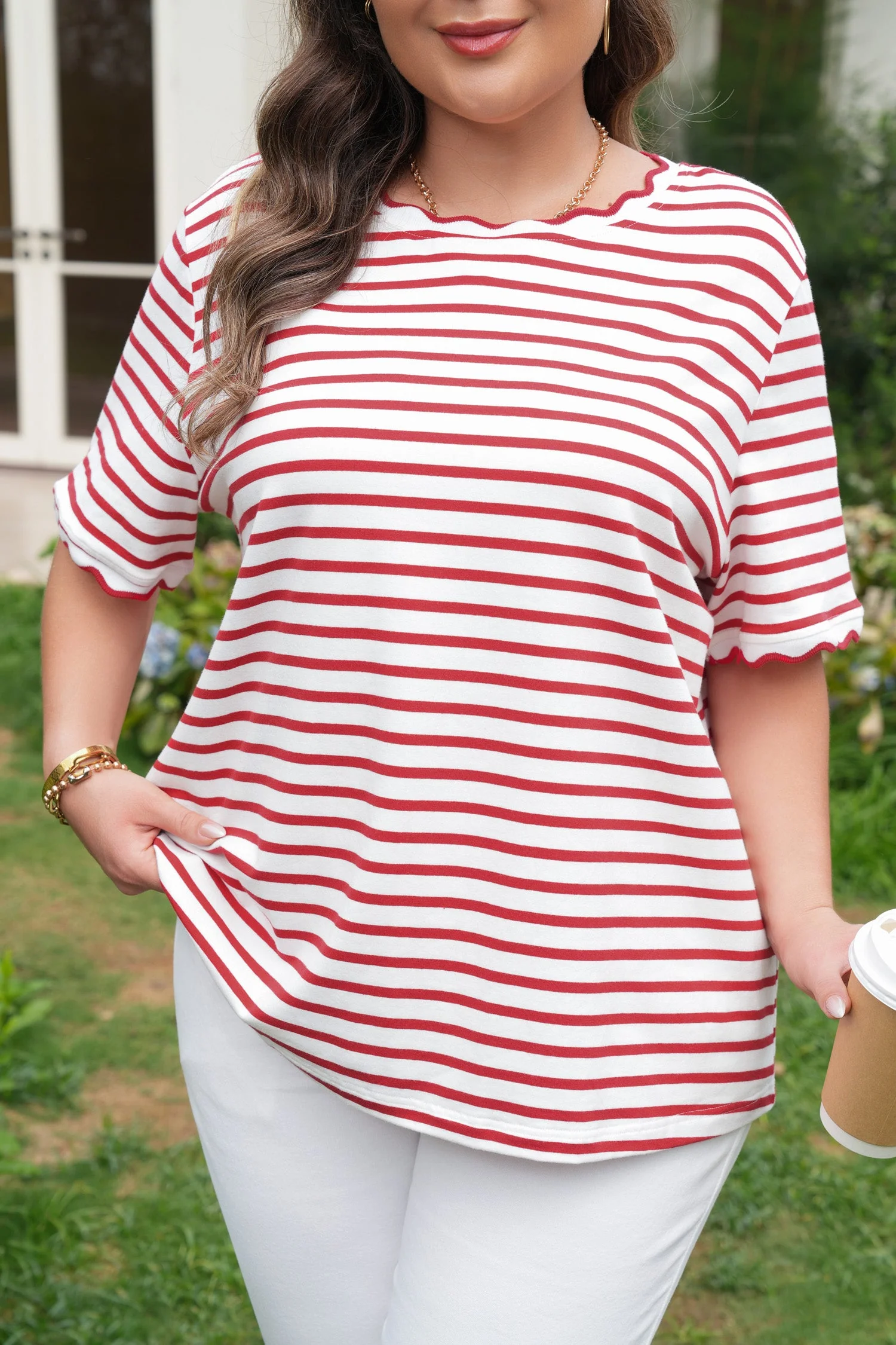 Threaded Pear Esther Trim Short Sleeve Plus Top - Image 6