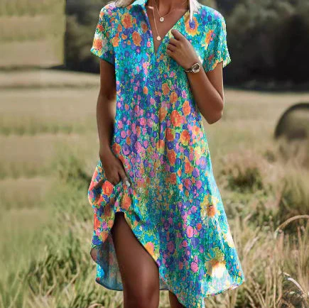Ethnic Print Midi Dress – Scoop Neck Geometric Pattern Boho Dress - Image 16