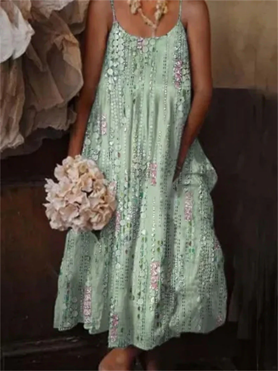 🌺 European & American Style Floral Art Print Sling Holiday Dress - Image 3