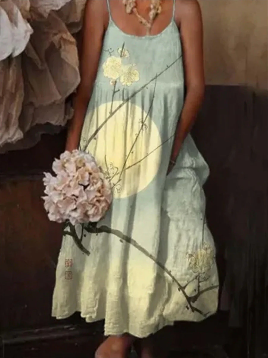 🌺 European & American Style Floral Art Print Sling Holiday Dress - Image 5